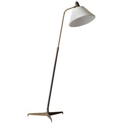 Giuseppe Ostuni Rare Adjustable Floor Lamp, Brass, Fabric, O-Luce, Italy, 1960s