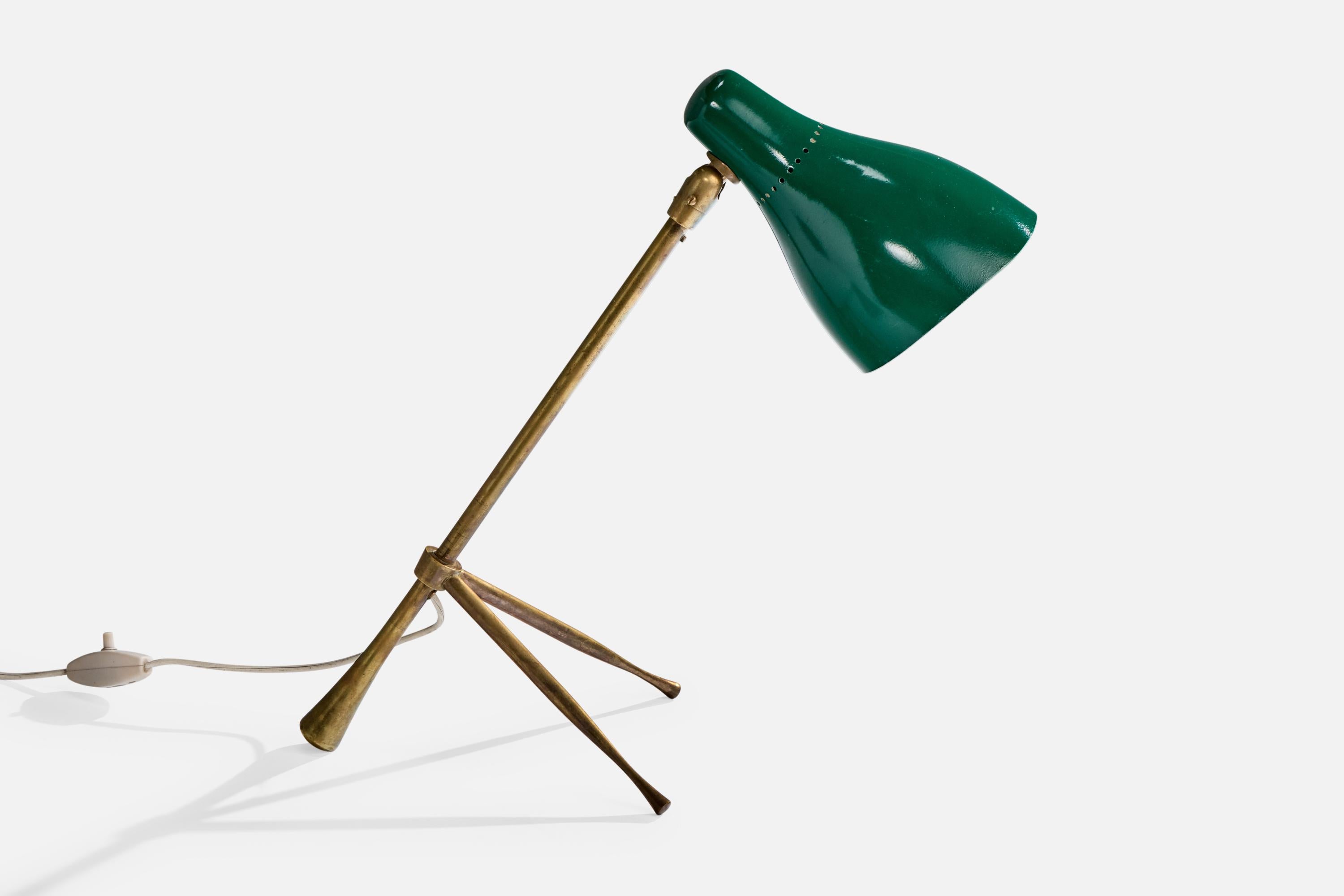 italien Giuseppe Ostuni, lampe de table, laiton, métal, Italie, années 1950 en vente
