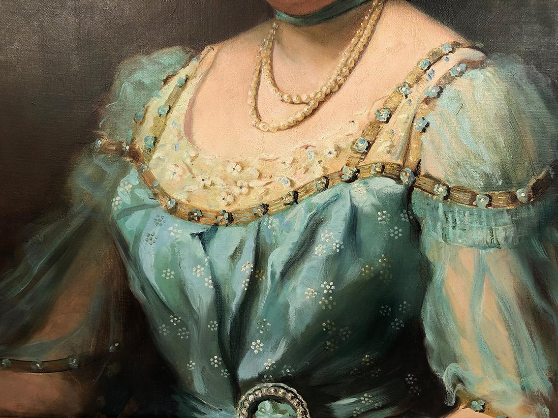 Huile sur toile signée Giuseppe P. Anzino et datée 1907. Porträt von Miss Margar im Angebot 4