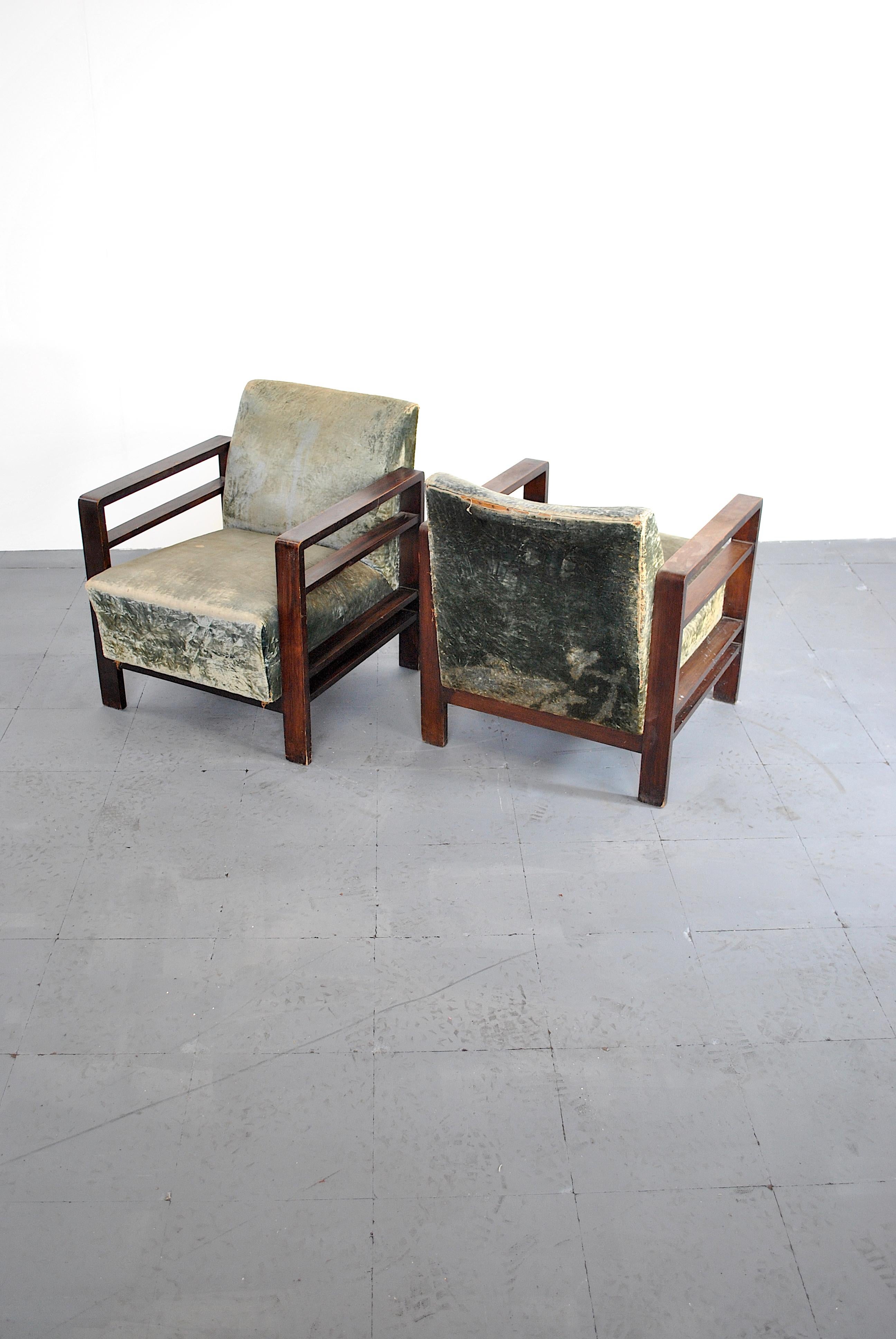 Giuseppe Pagano Armchairs Italian Rationalism In Good Condition For Sale In bari, IT