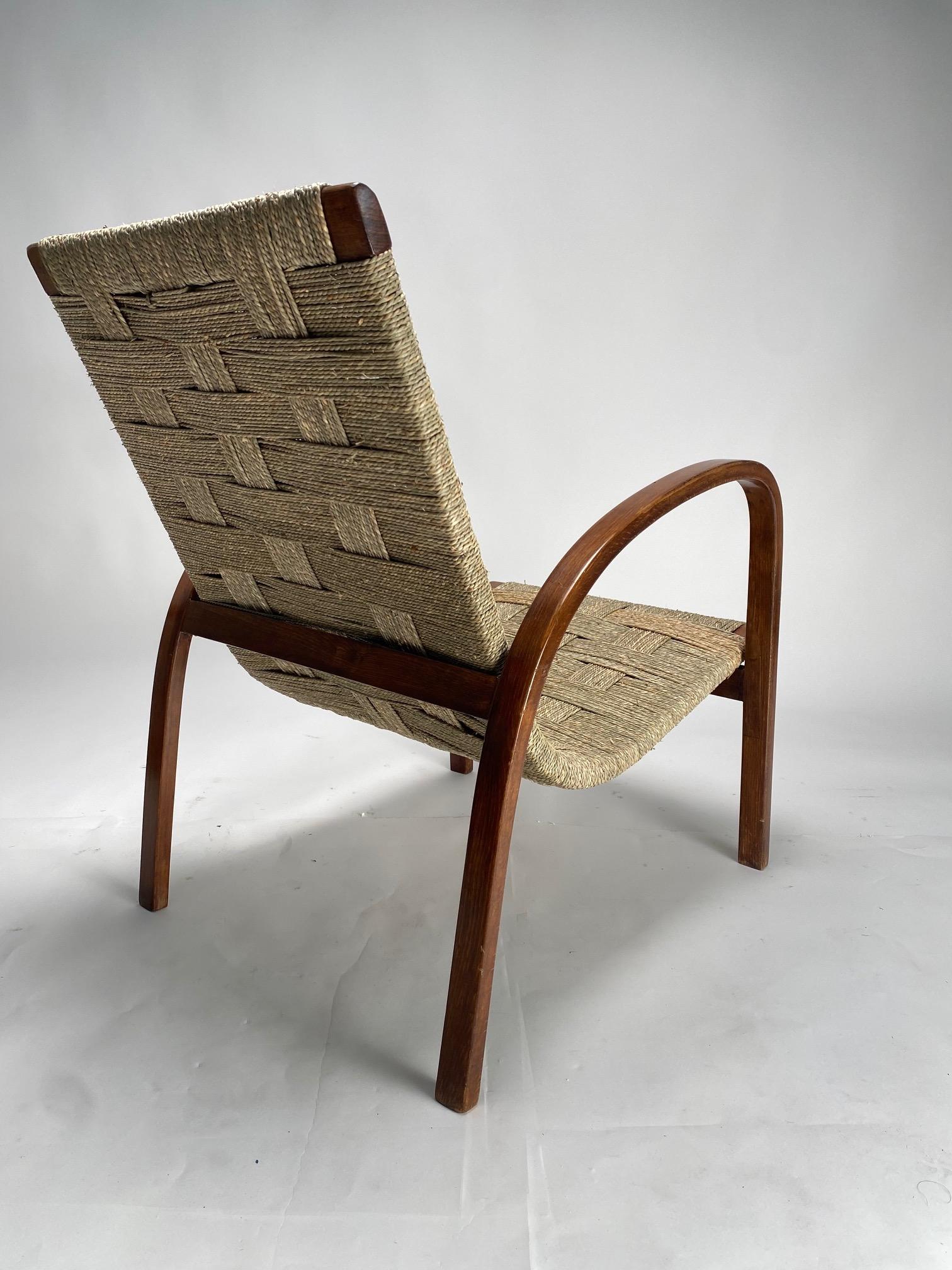 Modern Giuseppe Pagano (Attr.),  Rope and bentwood Armchair, Italy 1940s For Sale