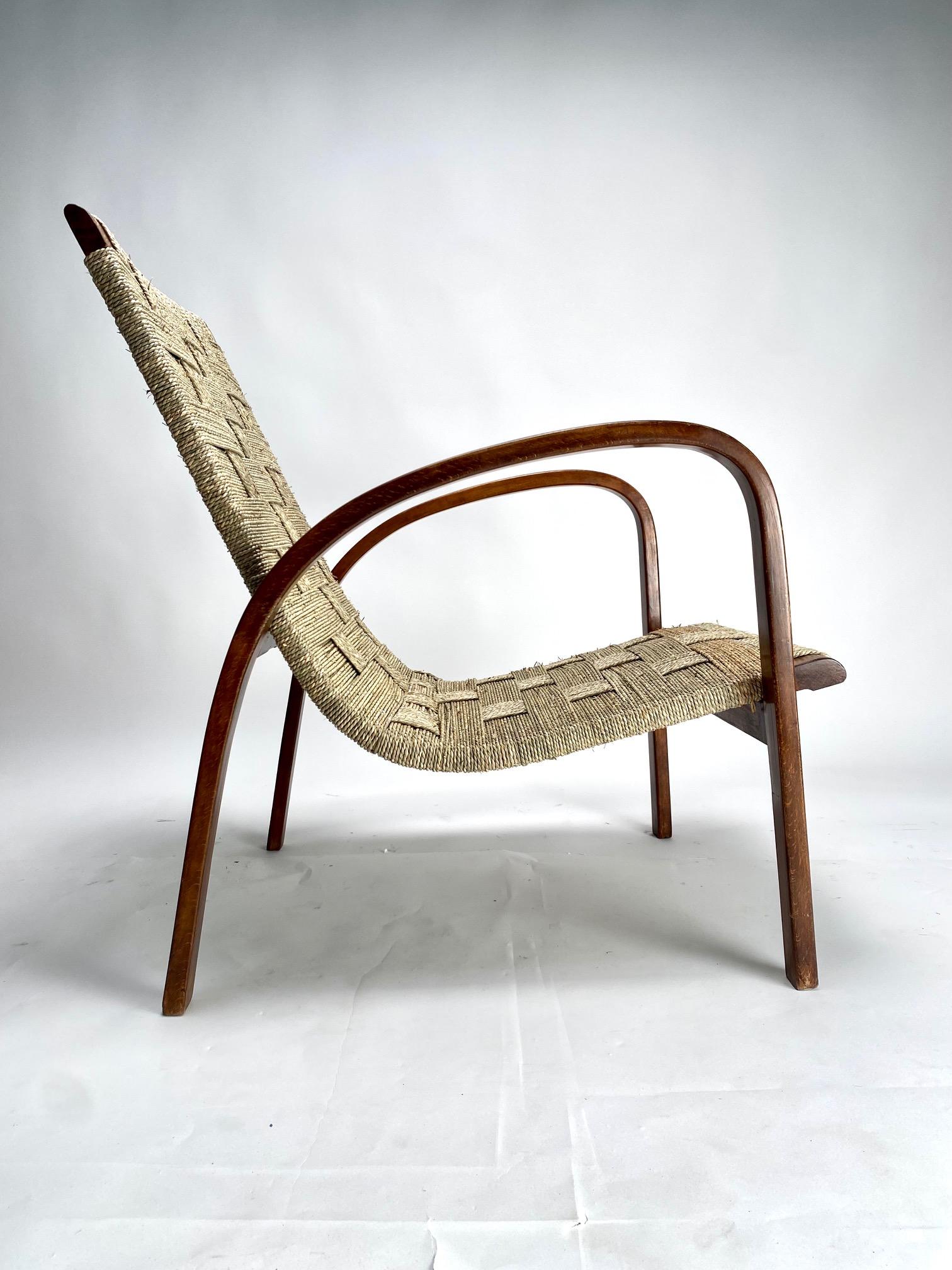 Modern Giuseppe Pagano (Attr.),  Rope and bentwood Armchair, Italy 1940s