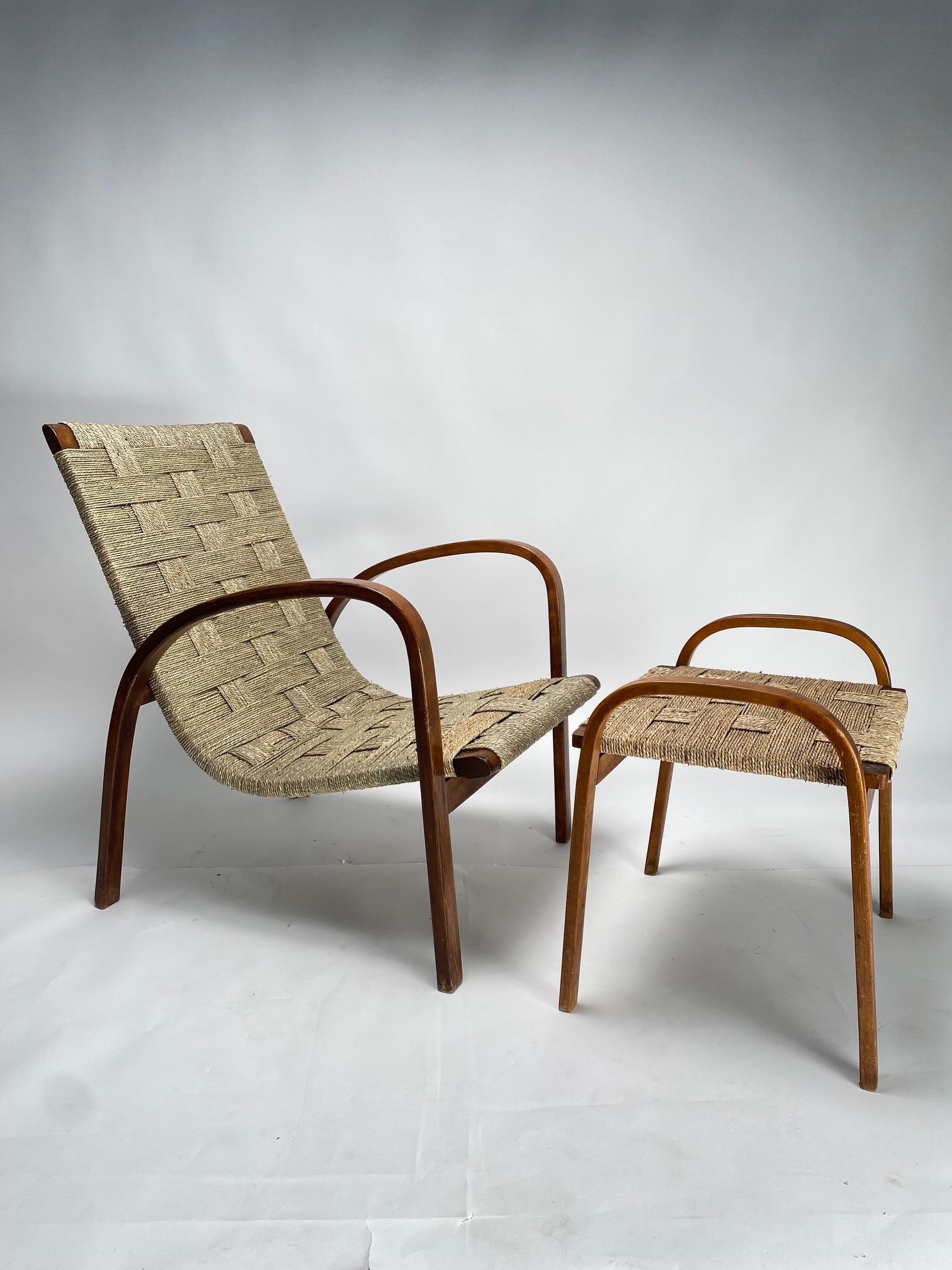 Giuseppe Pagano (Attr.),  Rope and bentwood Armchair, Italy 1940s In Good Condition For Sale In Argelato, BO