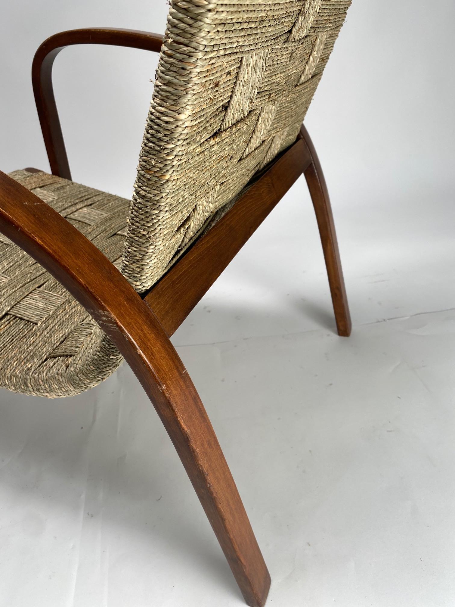 Giuseppe Pagano (Attr.),  Rope and bentwood Armchair, Italy 1940s In Good Condition In Argelato, BO
