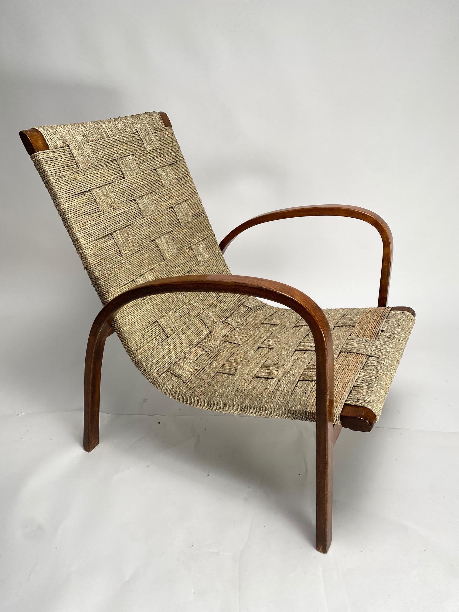 Mid-20th Century Giuseppe Pagano (Attr.),  Rope and bentwood Armchair, Italy 1940s For Sale
