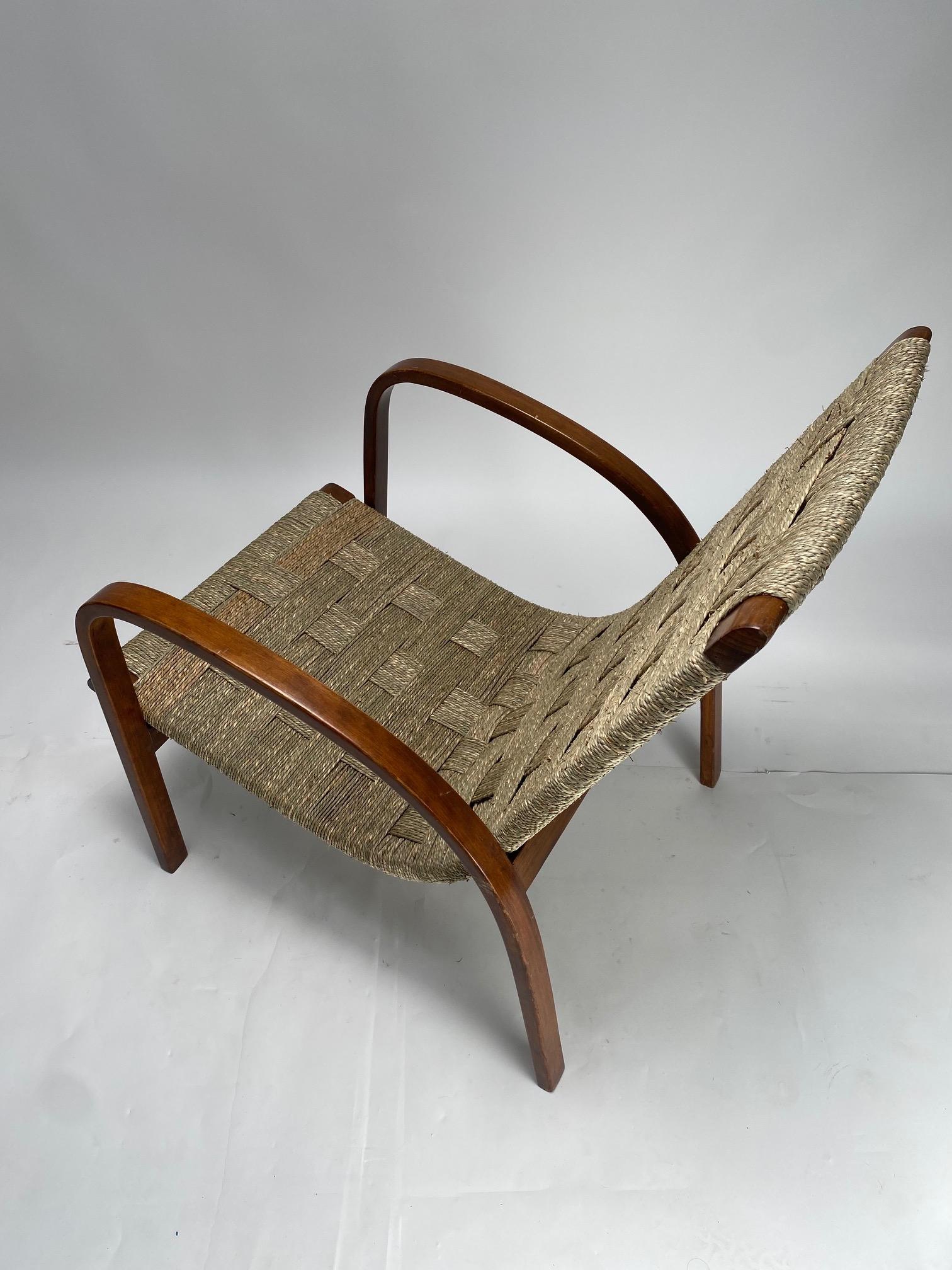 Giuseppe Pagano (Attr.),  Rope and bentwood Armchair, Italy 1940s For Sale 4