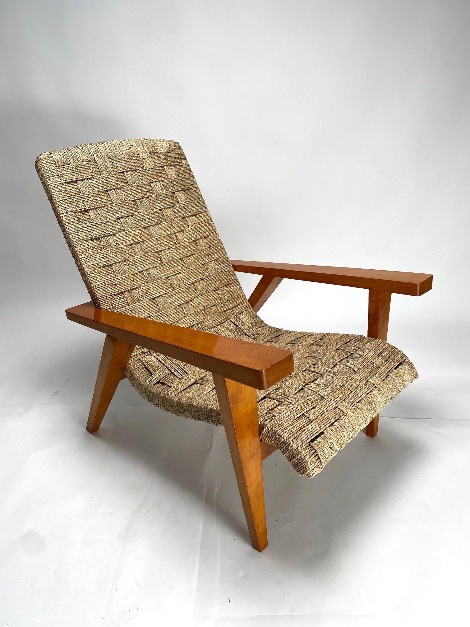 Giuseppe Pagano (Attr.), Deux fauteuils en bois et corde, Italie 1940s en vente 3