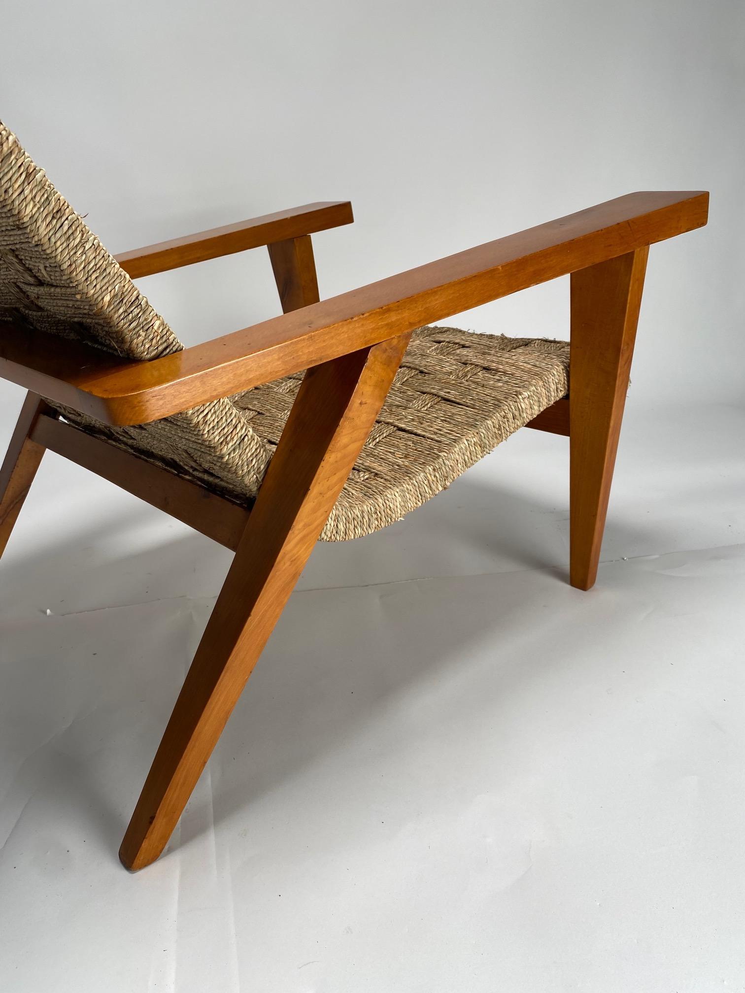 Art déco Giuseppe Pagano (Attr.), Deux fauteuils en bois et corde, Italie 1940s en vente