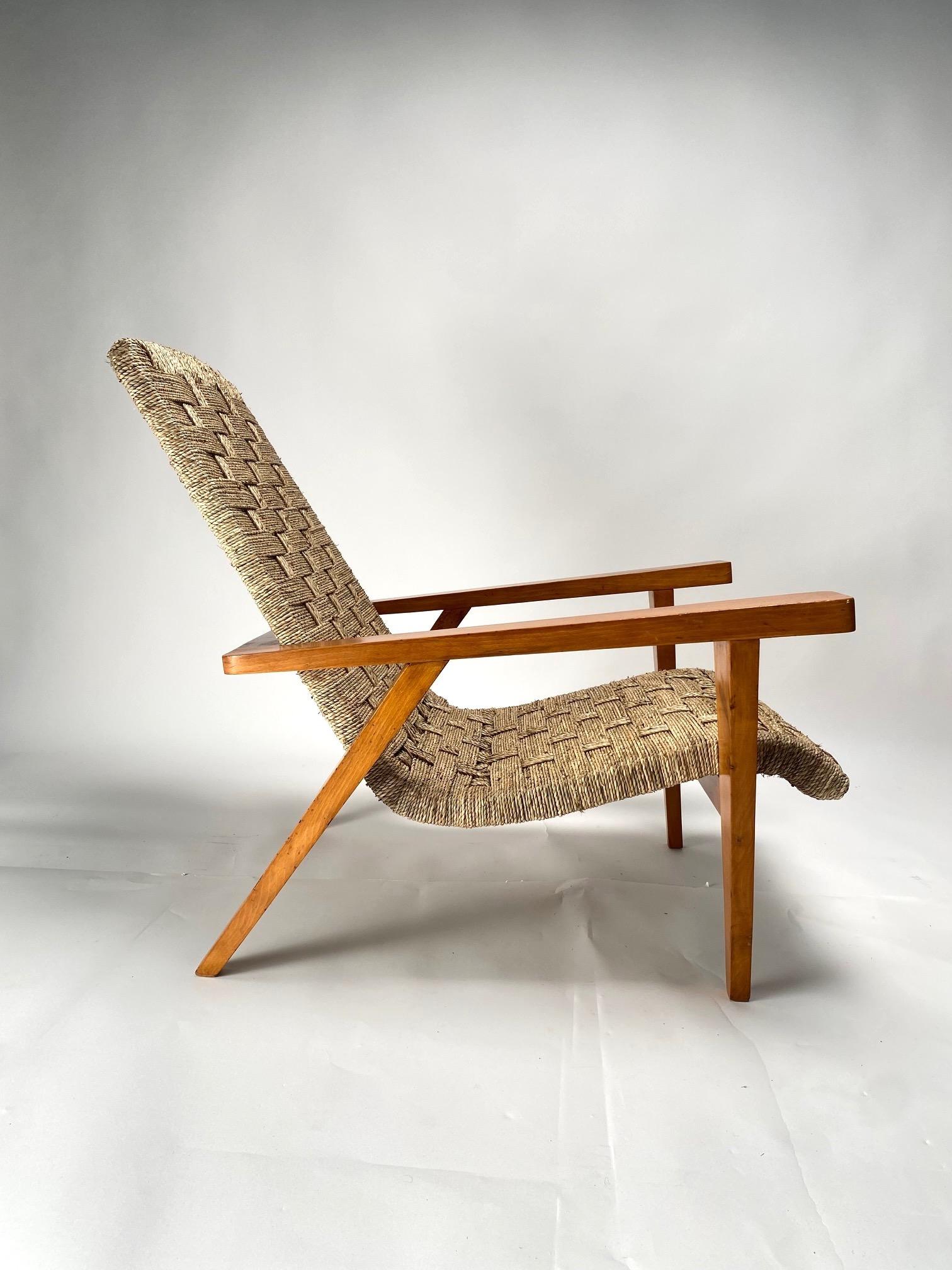 Giuseppe Pagano (Attr.), Deux fauteuils en bois et corde, Italie 1940s Bon état - En vente à Argelato, BO