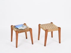 Giuseppe Pagano Pair of Stools in Beech and Rope, Italy 1940s