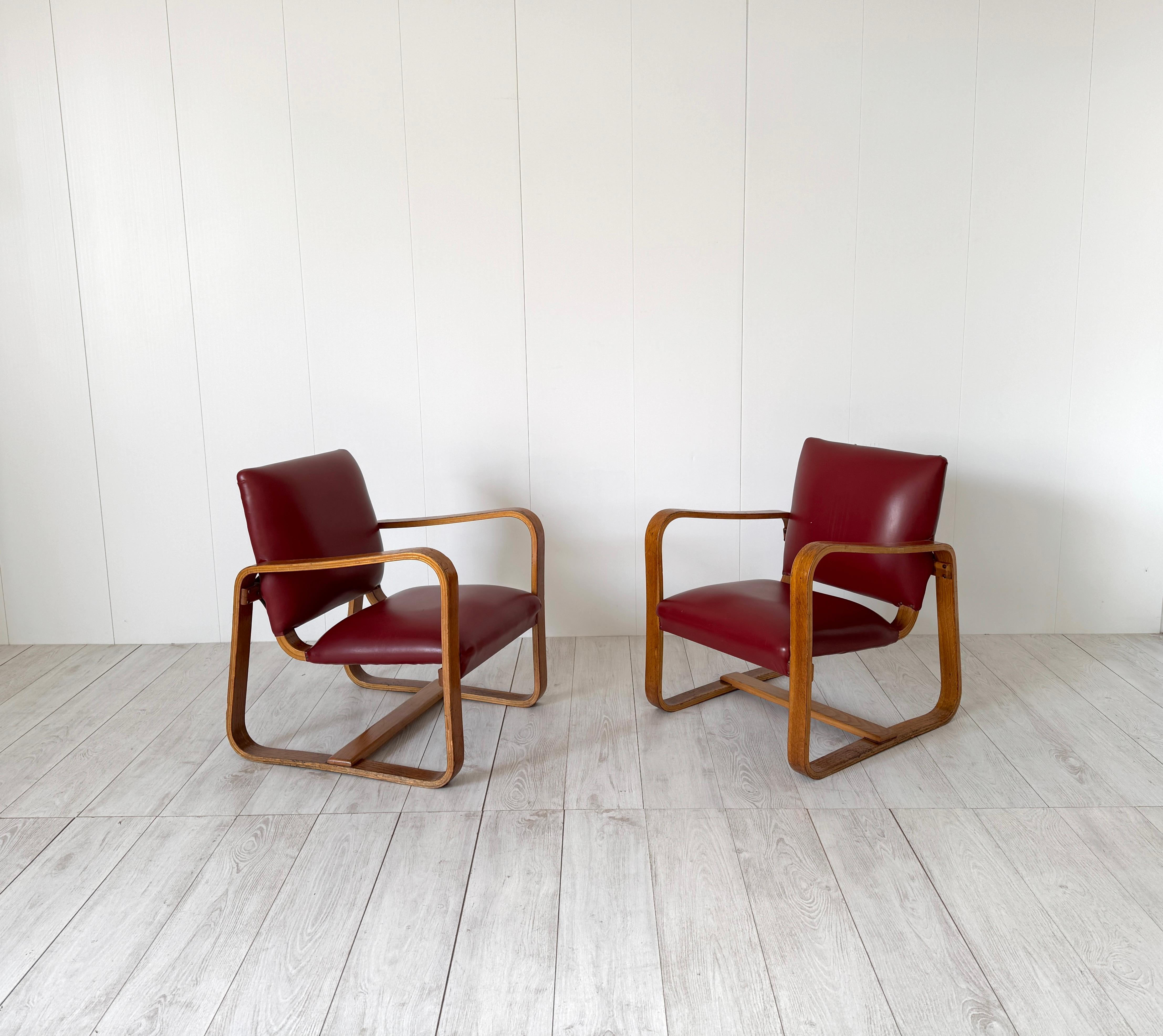 Italian Giuseppe Pagano Pogatschnig, Pair of armchairs mod. Lamellare, 1941 For Sale