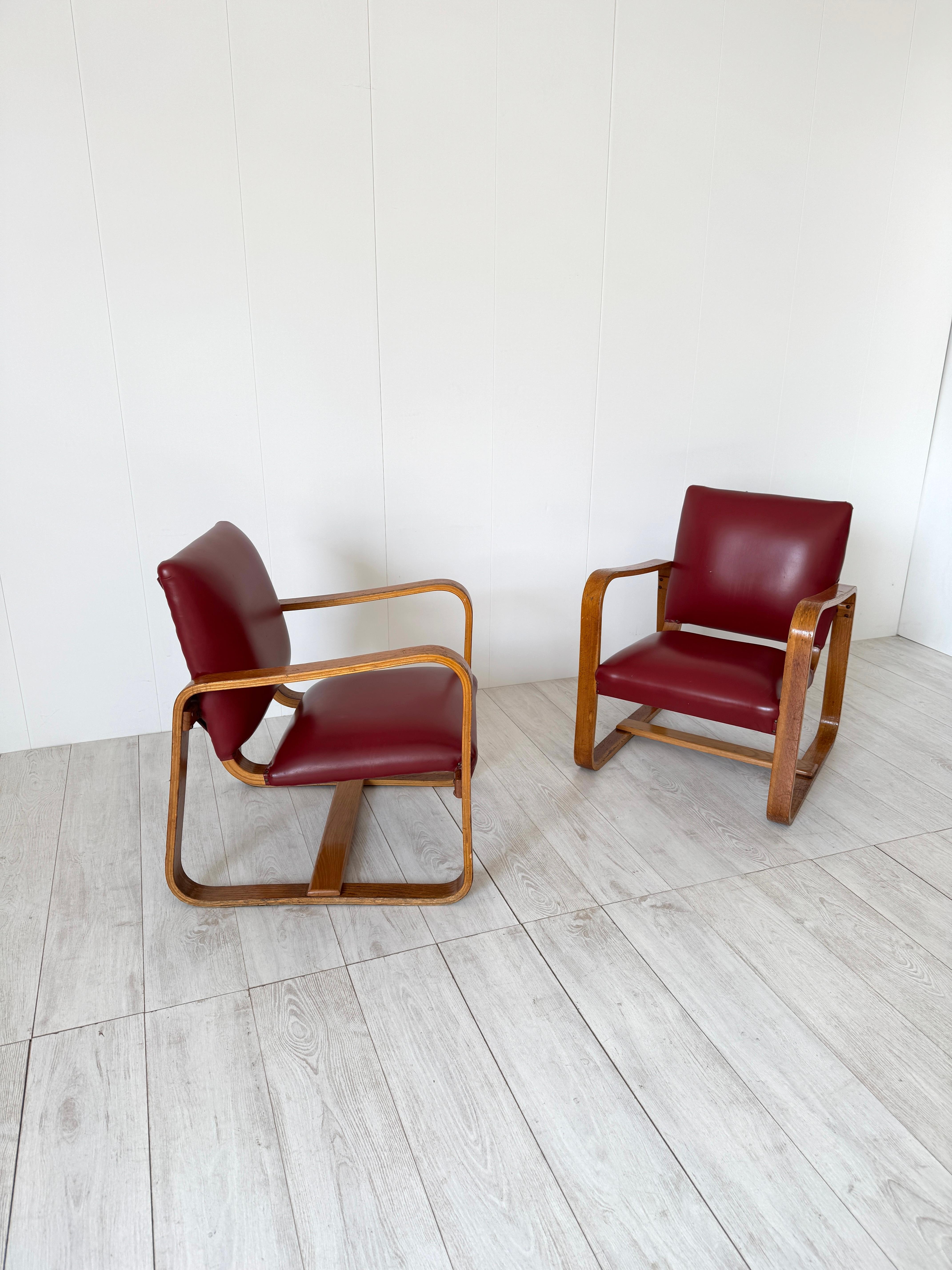 Giuseppe Pagano Pogatschnig, Pair of armchairs mod. Lamellare, 1941 In Good Condition For Sale In Rivoli, IT