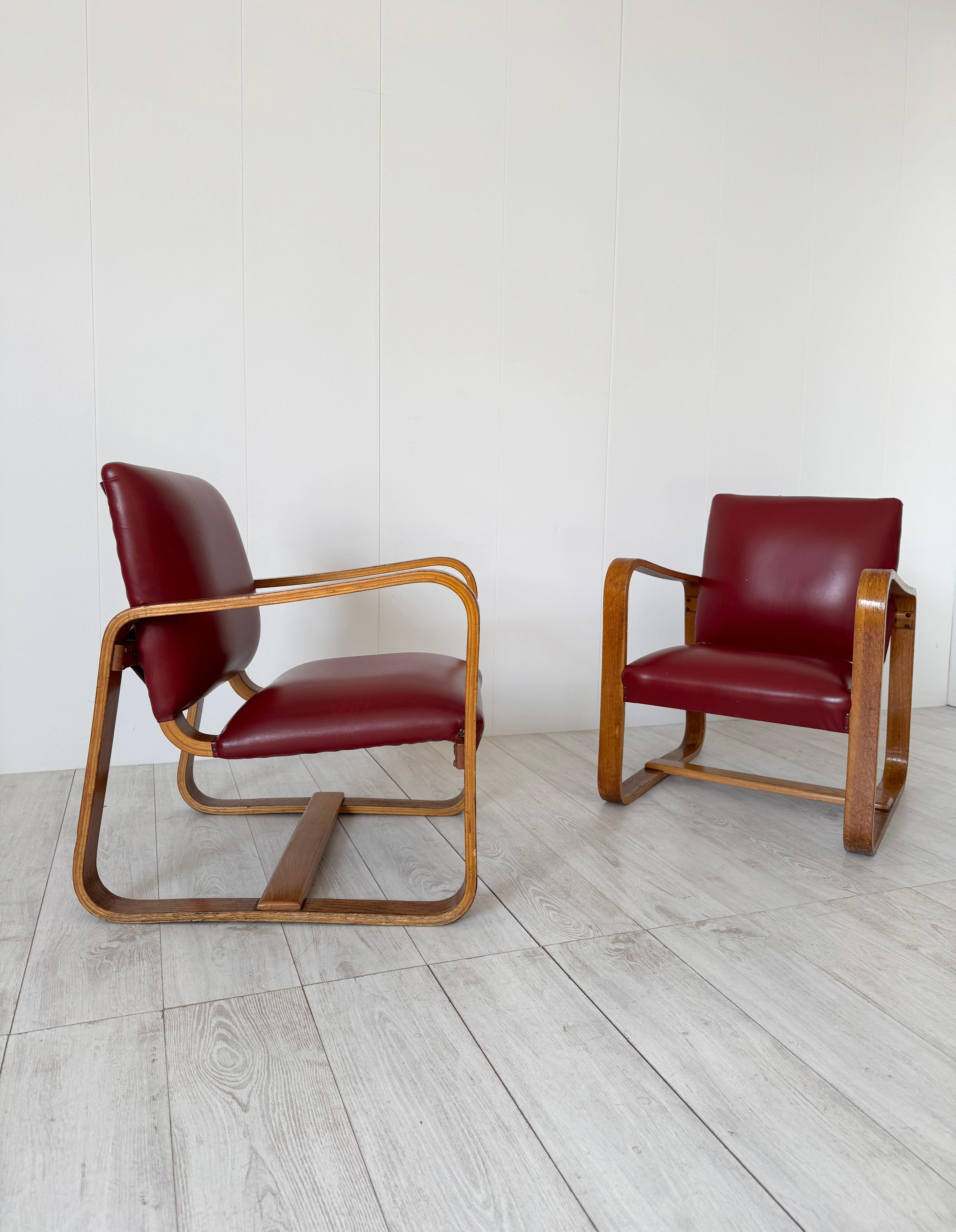Mid-20th Century Giuseppe Pagano Pogatschnig, Pair of armchairs mod. Lamellare, 1941 For Sale