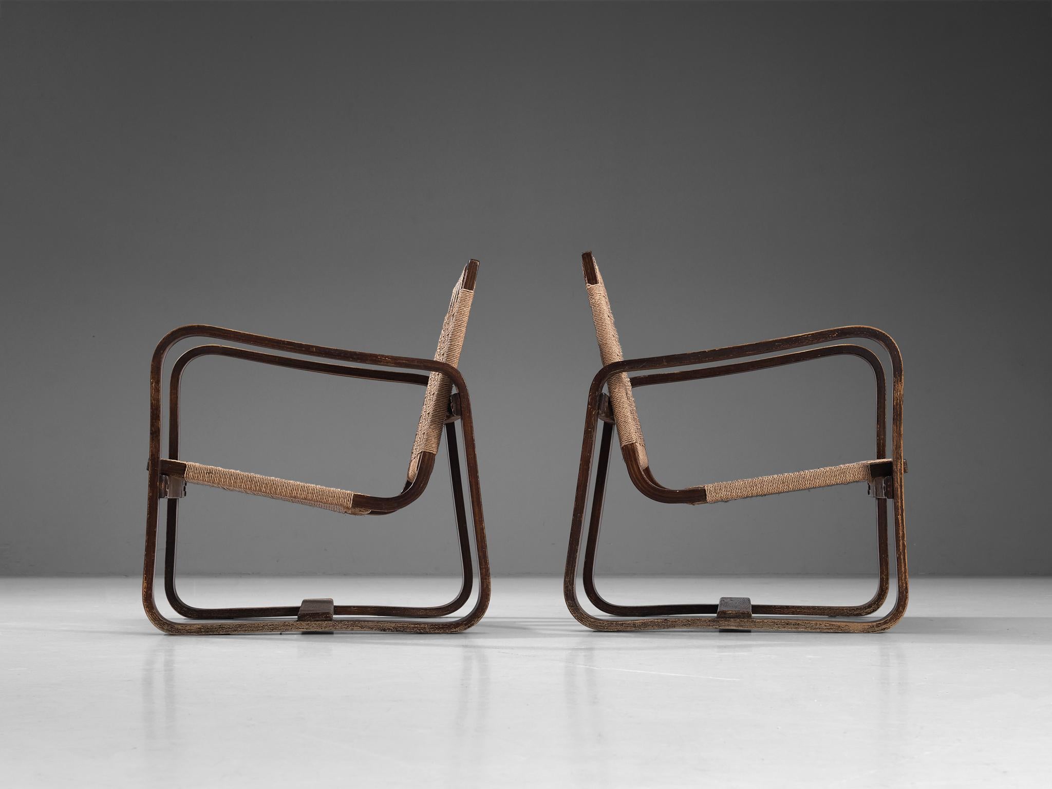Italian Giuseppe Pagano Pogatschnig & Gino Maggioni Pair of Bentwood Lounge Chairs