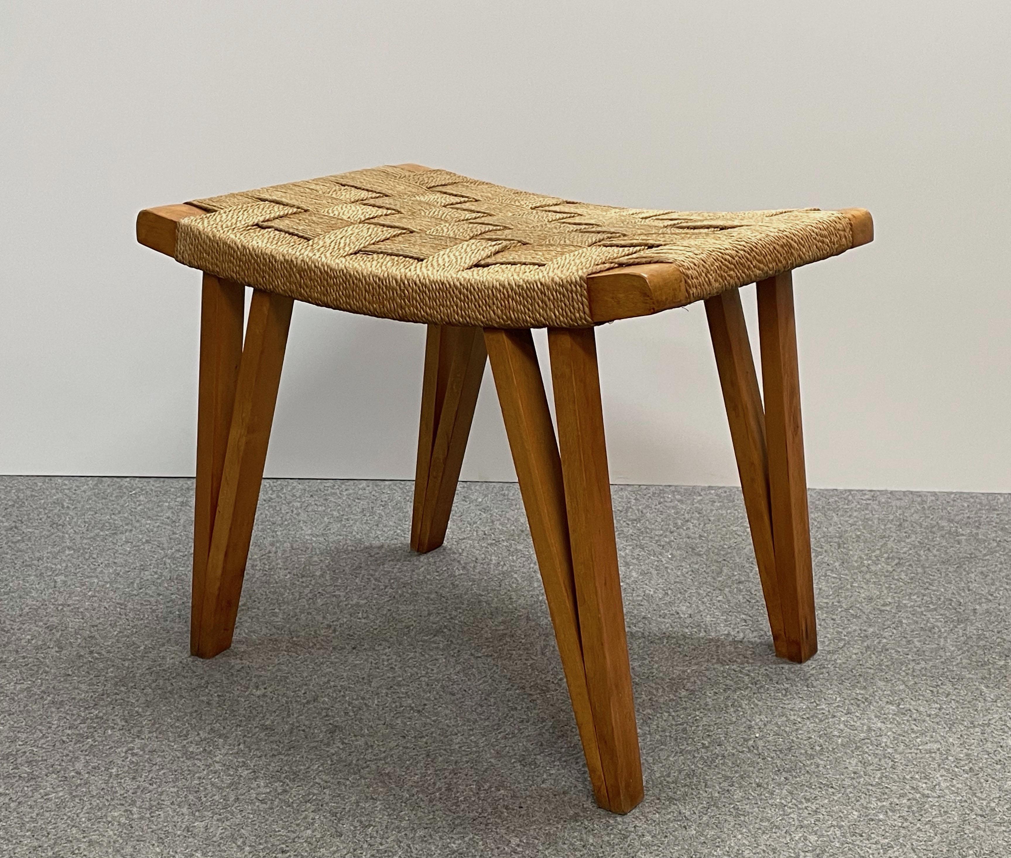 Giuseppe Pagano Pogatschnig Midcentury Wood and Rope Italian Stool, 1940s 5