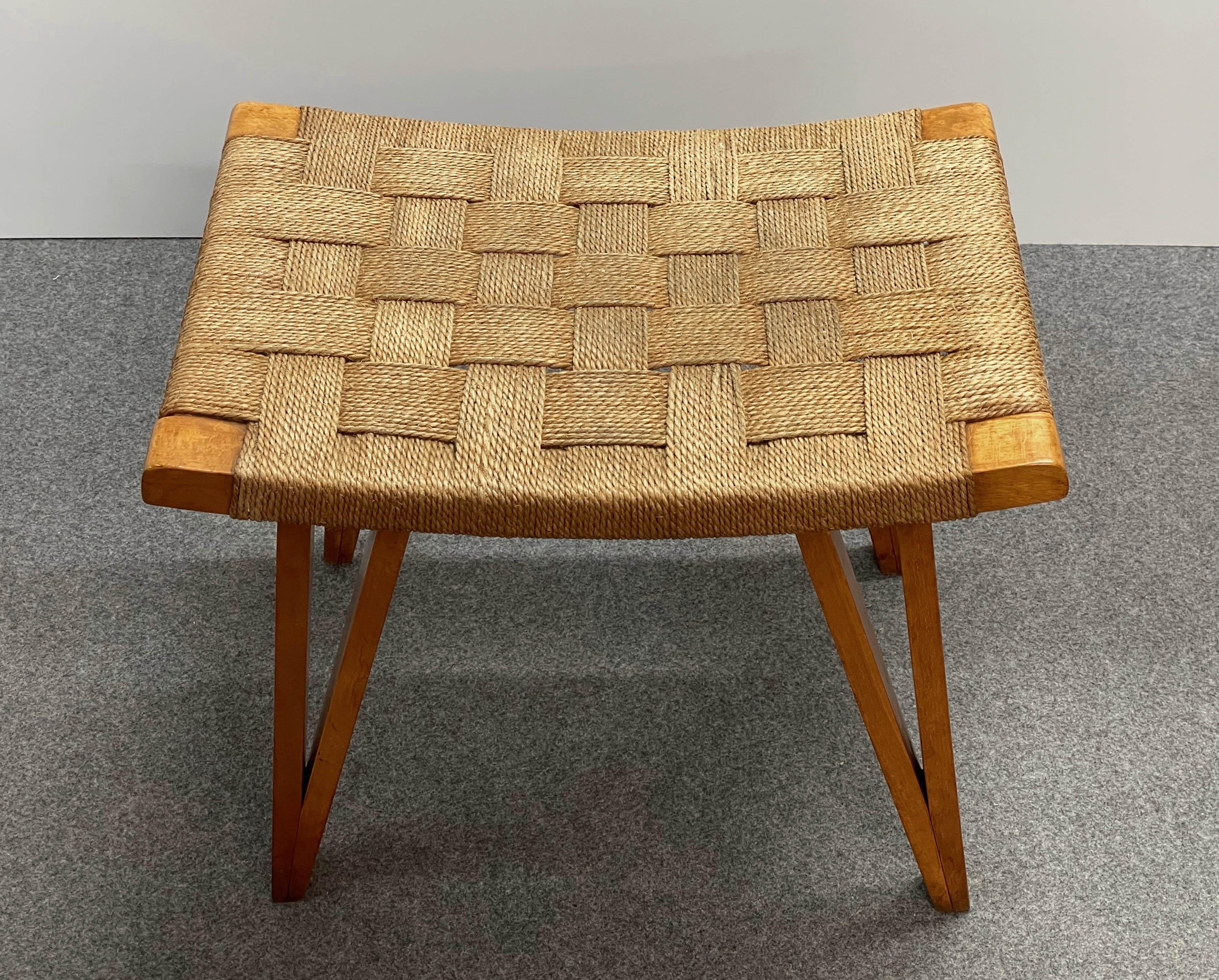 Giuseppe Pagano Pogatschnig Midcentury Wood and Rope Italian Stool, 1940s 7