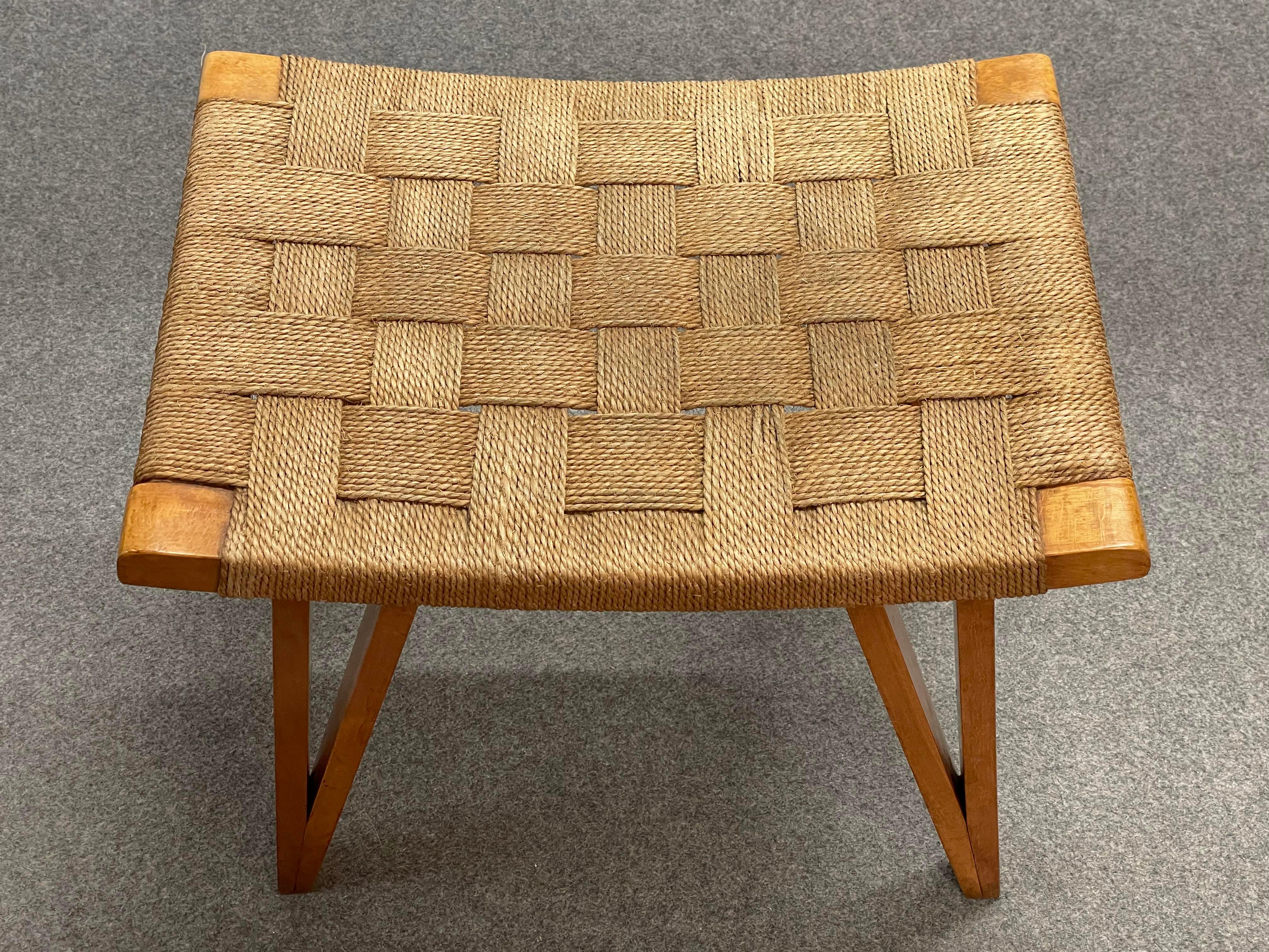 Giuseppe Pagano Pogatschnig Midcentury Wood and Rope Italian Stool, 1940s 8