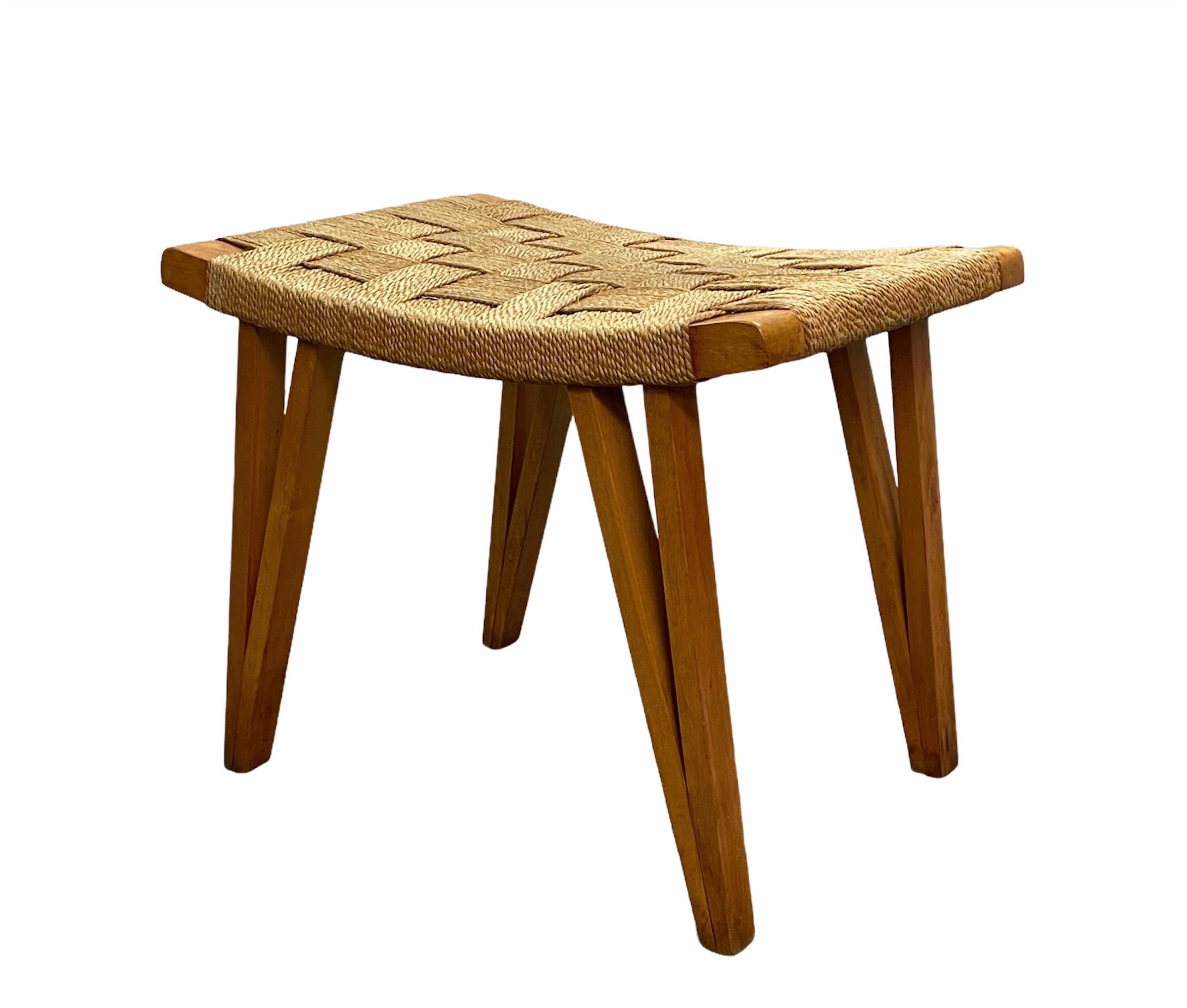 Giuseppe Pagano Pogatschnig Midcentury Wood and Rope Italian Stool, 1940s 9