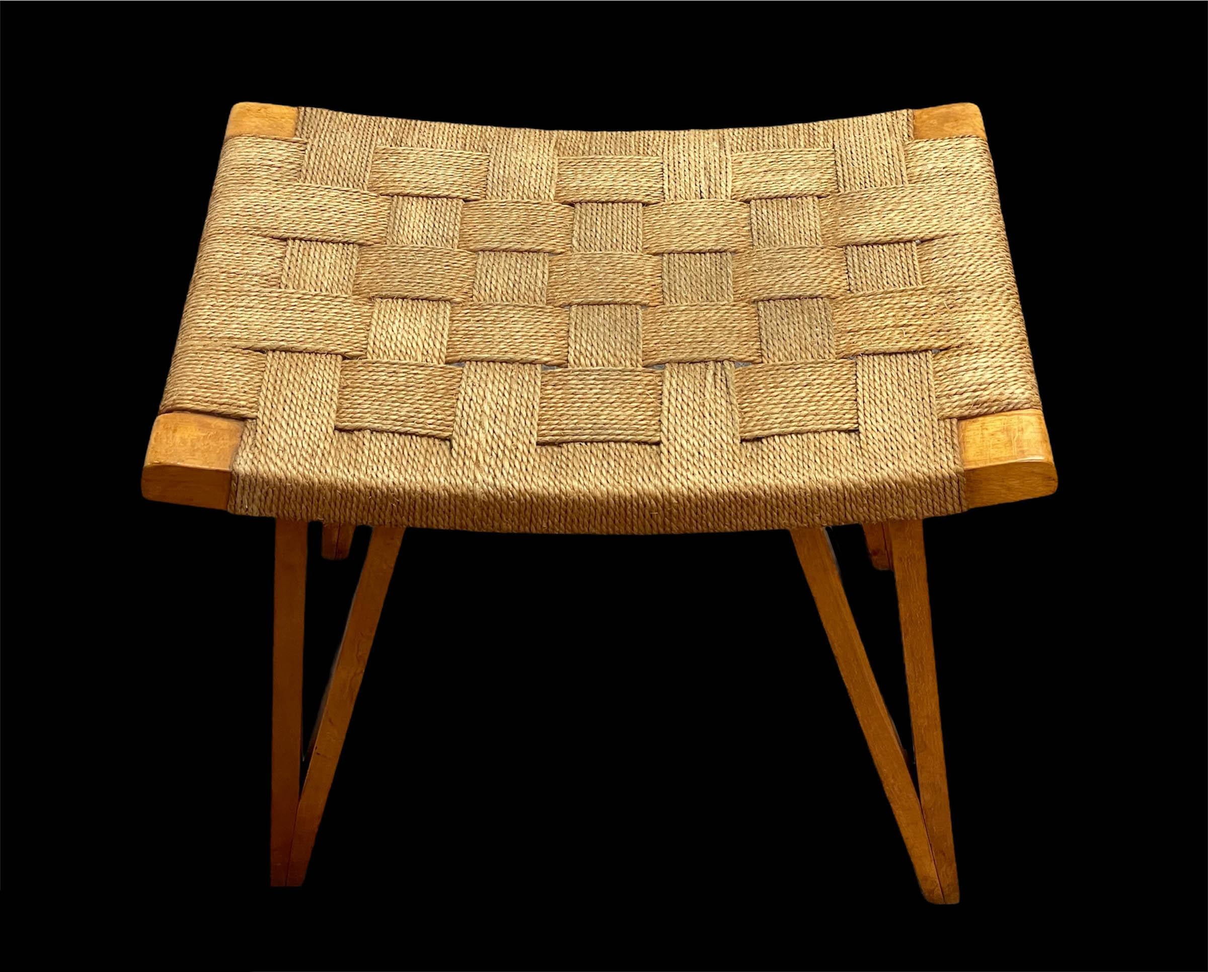 Giuseppe Pagano Pogatschnig Midcentury Wood and Rope Italian Stool, 1940s 10