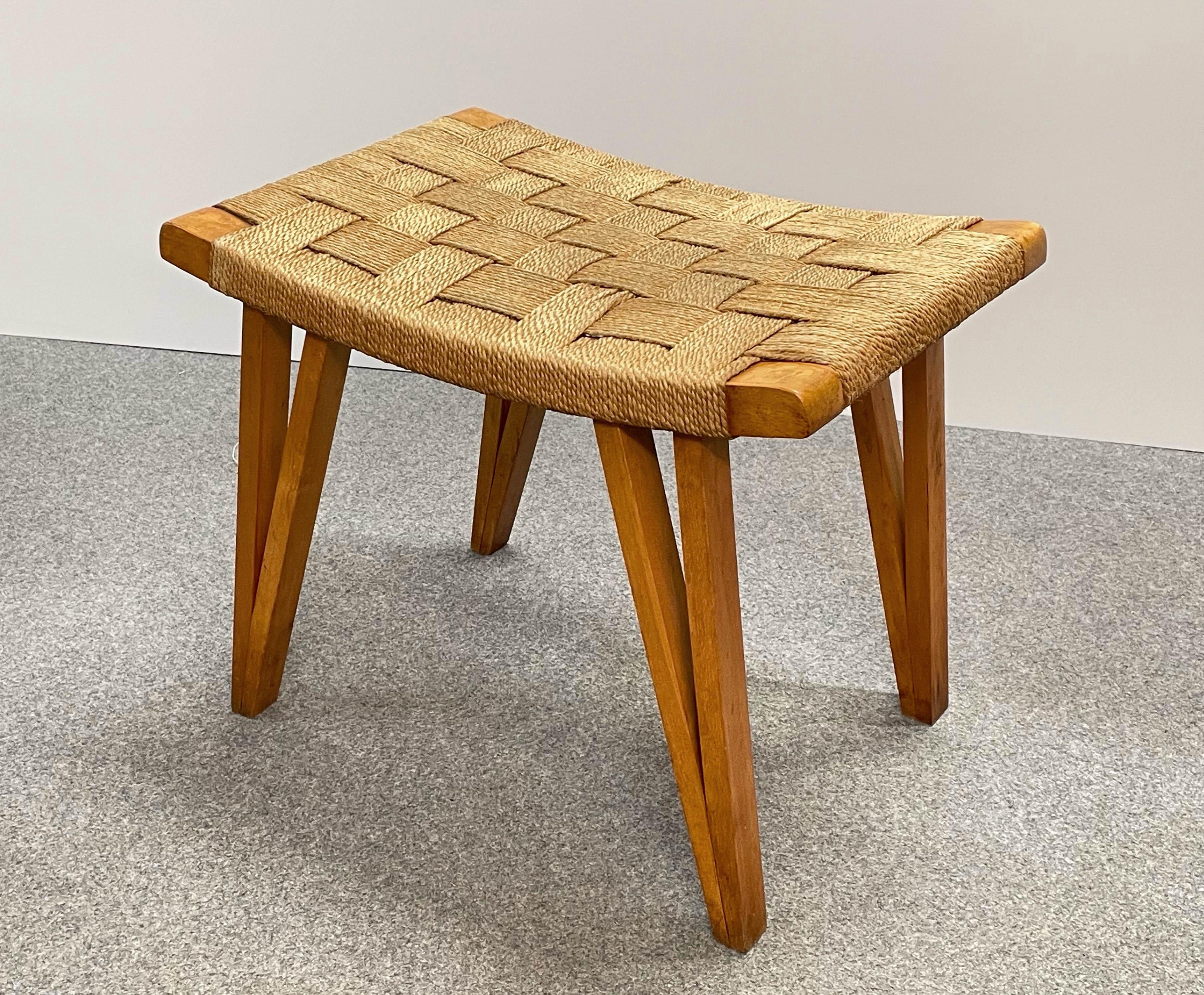 Giuseppe Pagano Pogatschnig Midcentury Wood and Rope Italian Stool, 1940s 2