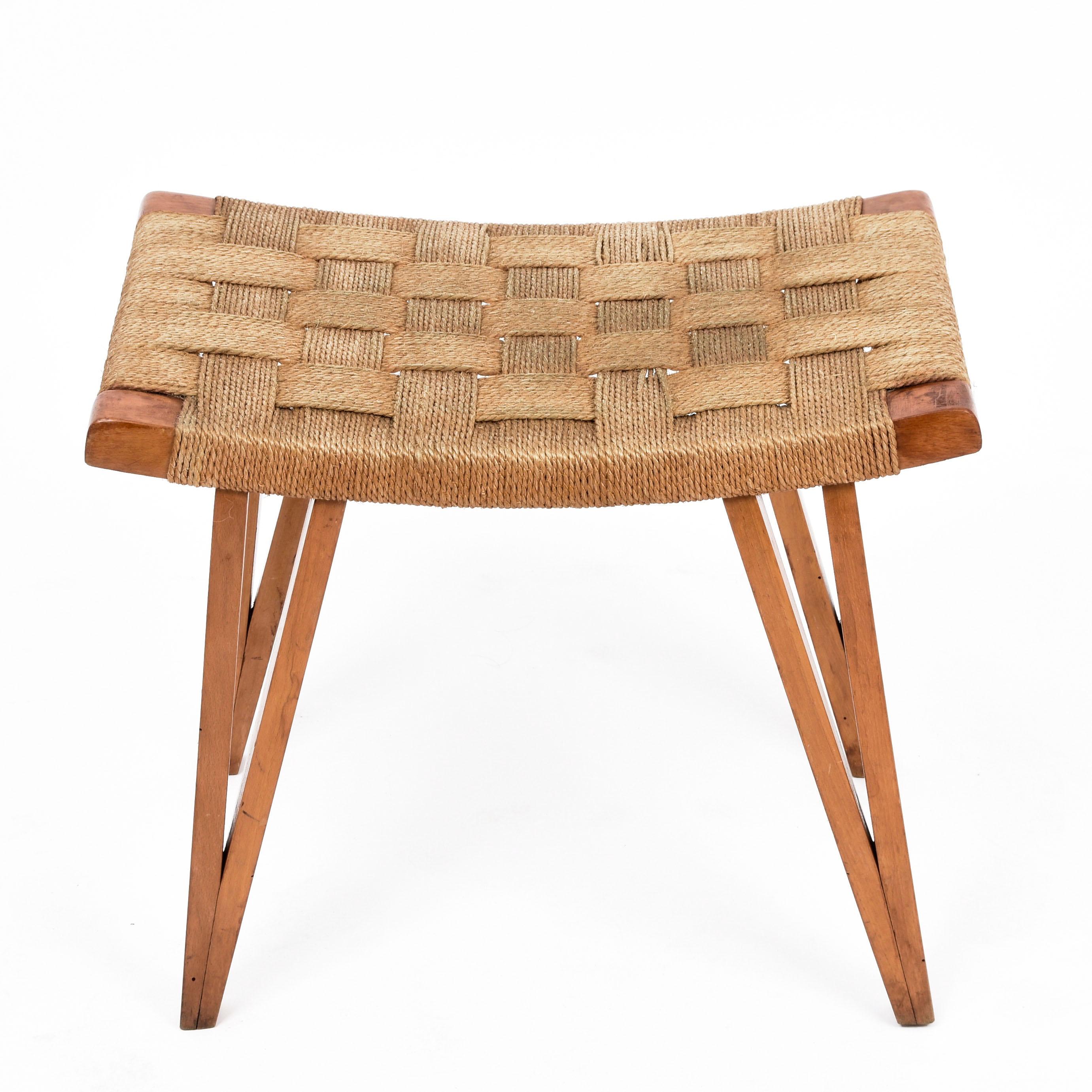 Mid-Century Modern Giuseppe Pagano Pogatschnig Midcentury Wood and Rope Italian Stool, 1940s