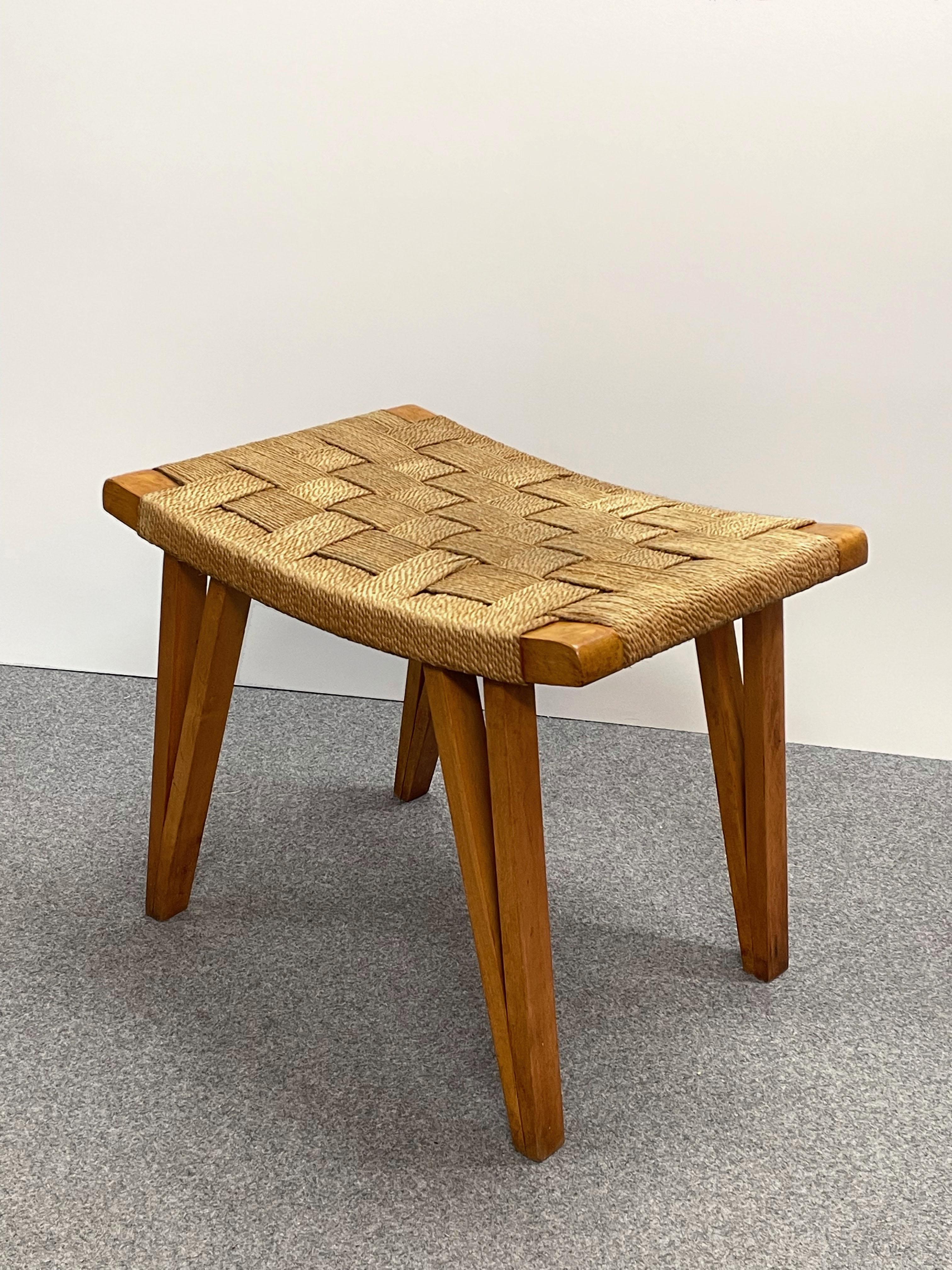 Giuseppe Pagano Pogatschnig Midcentury Wood and Rope Italian Stool, 1940s 4