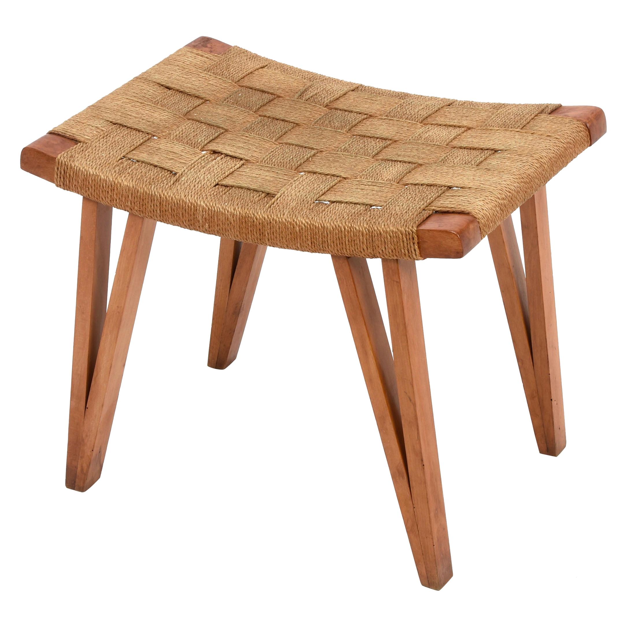 Giuseppe Pagano Pogatschnig Midcentury Wood and Rope Italian Stool, 1940s