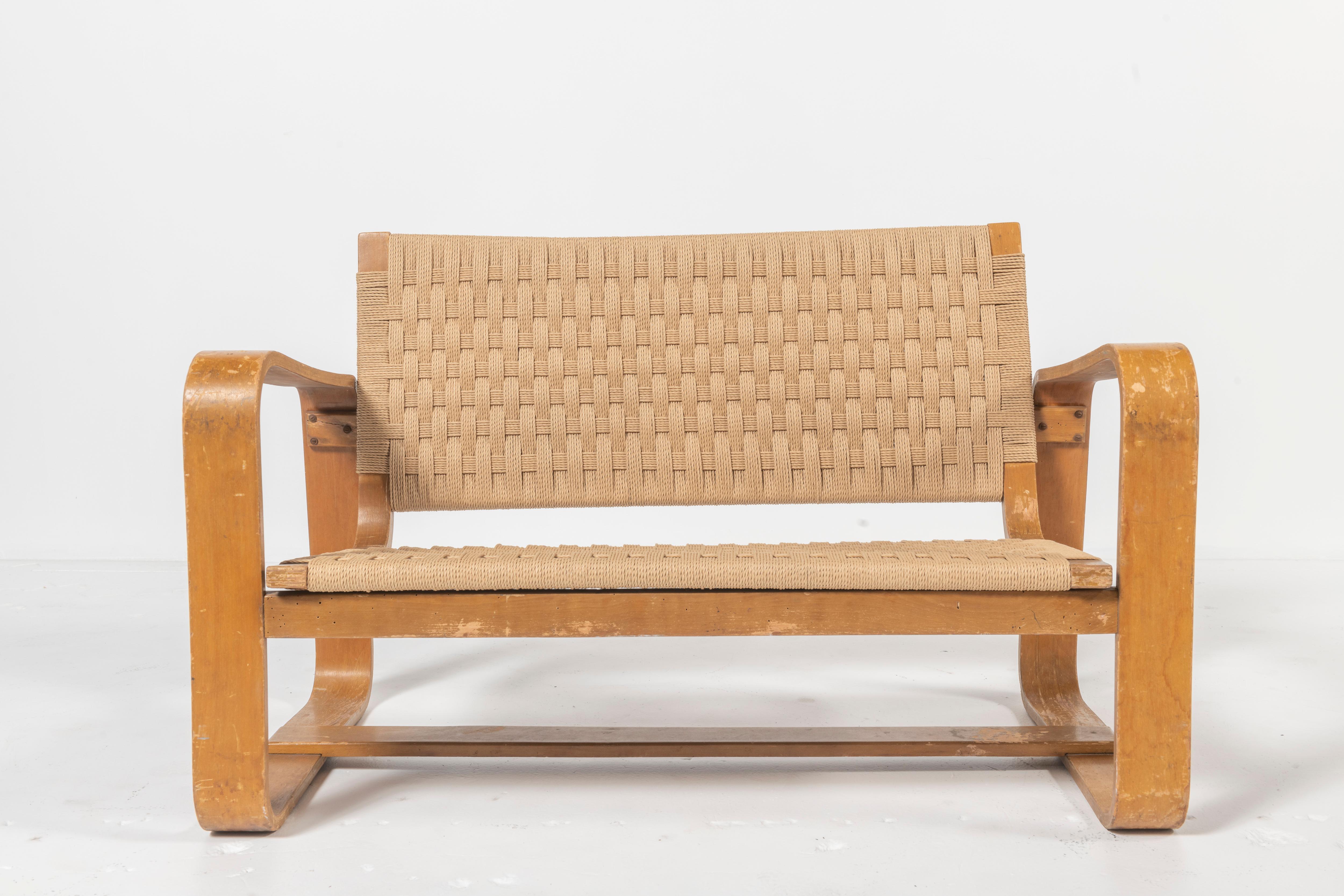 Italian Giuseppe Pagano Sofa with Braided Rope with Bentwood Arms