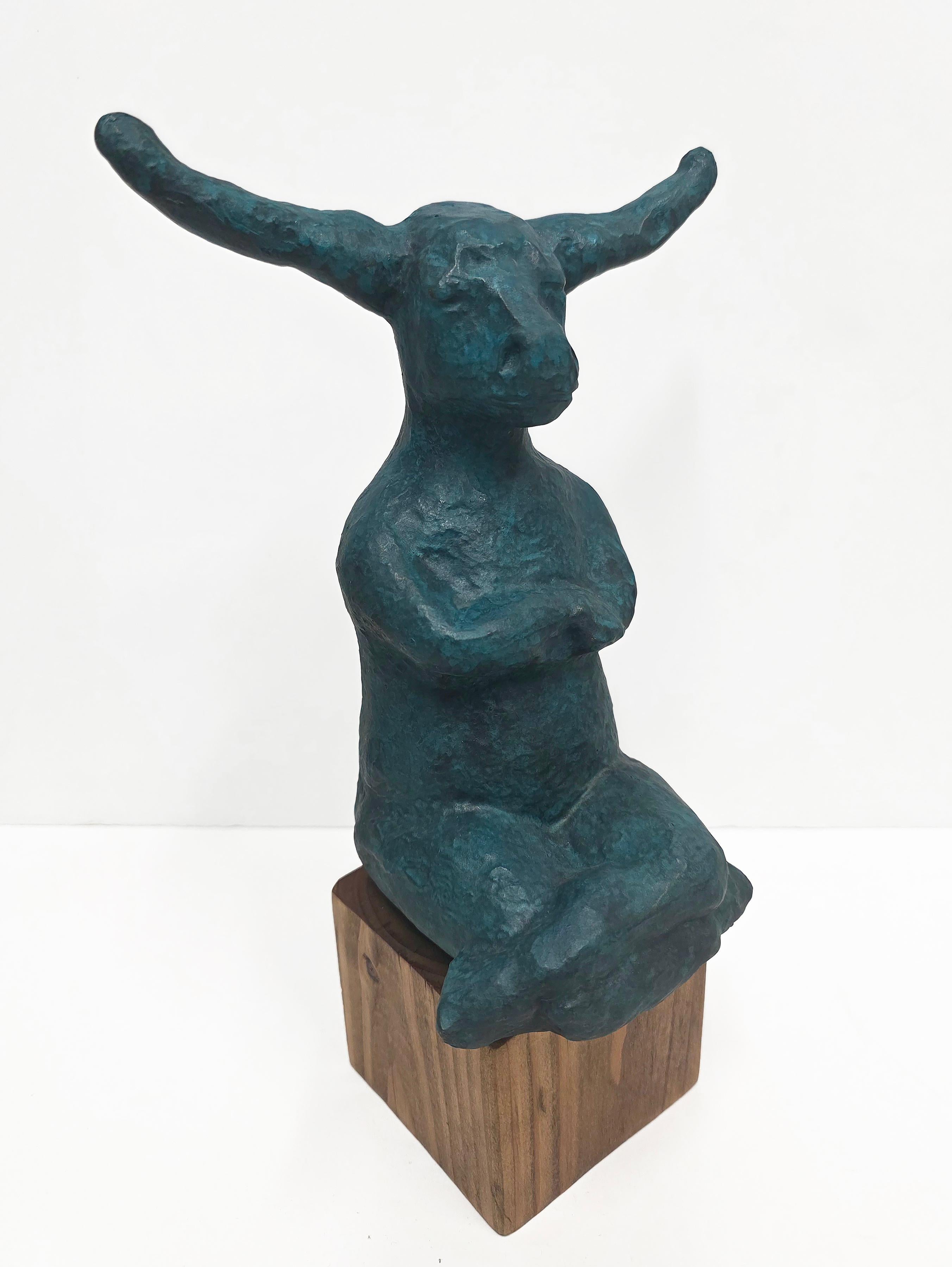 12" Contemplative Bull on Wood 7/500 (Turquoise)