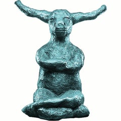 Used Contemplating Bull (Without Base) Turquoise Patina 37/50