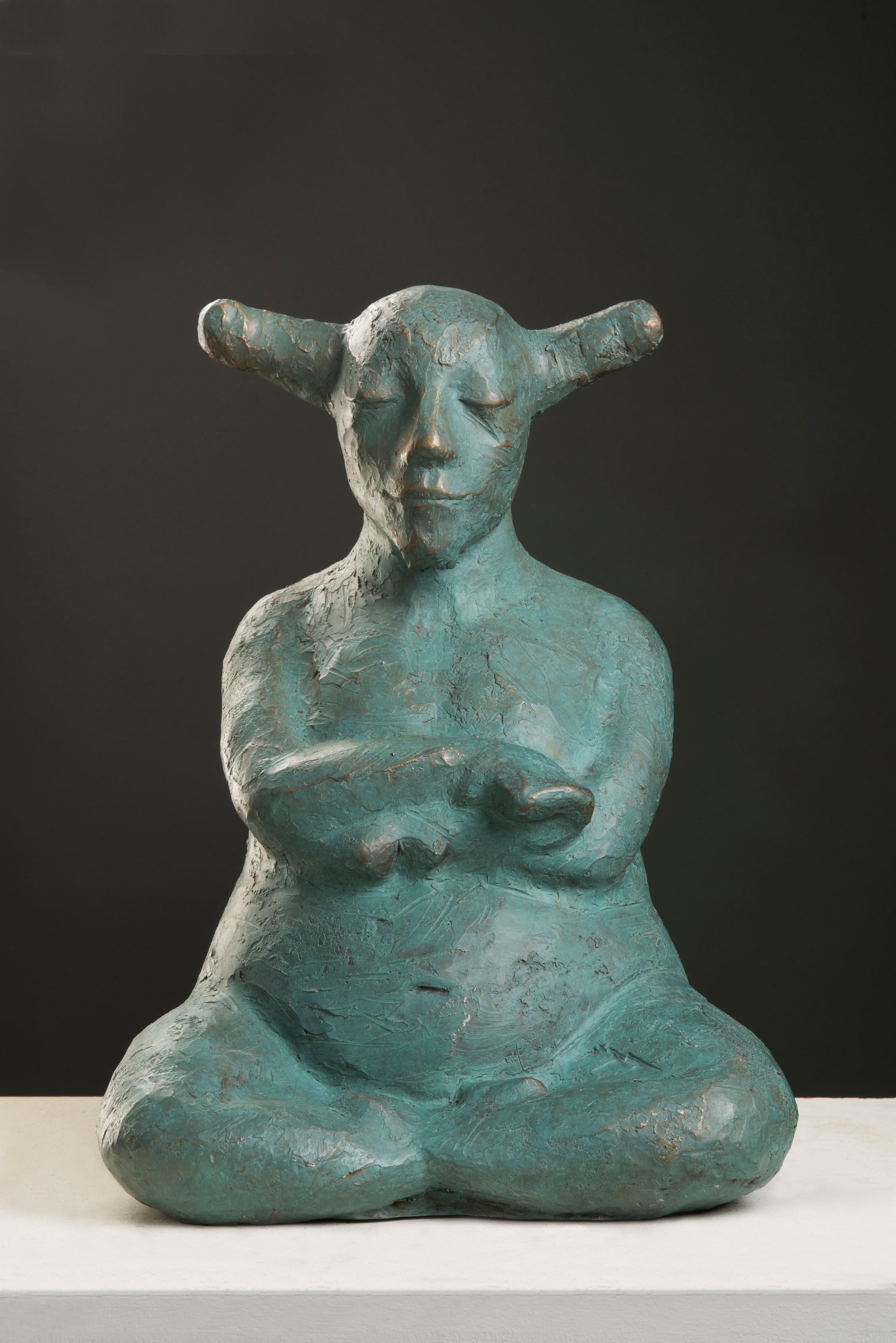 Giuseppe Palumbo Figurative Sculpture – Kleiner Zen (Türkisfarbene Patina) 1/99