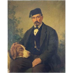 Retrato de hombre con perro Bracco de Giuseppe Penuti fechado en 1868 Sin enmarcar