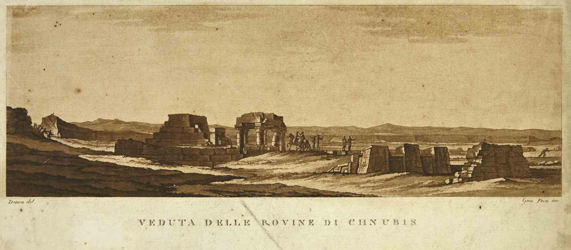 View of Ruin of Chnubis - Etching by Giuseppe Pera - Late 19th Century For Sale 1