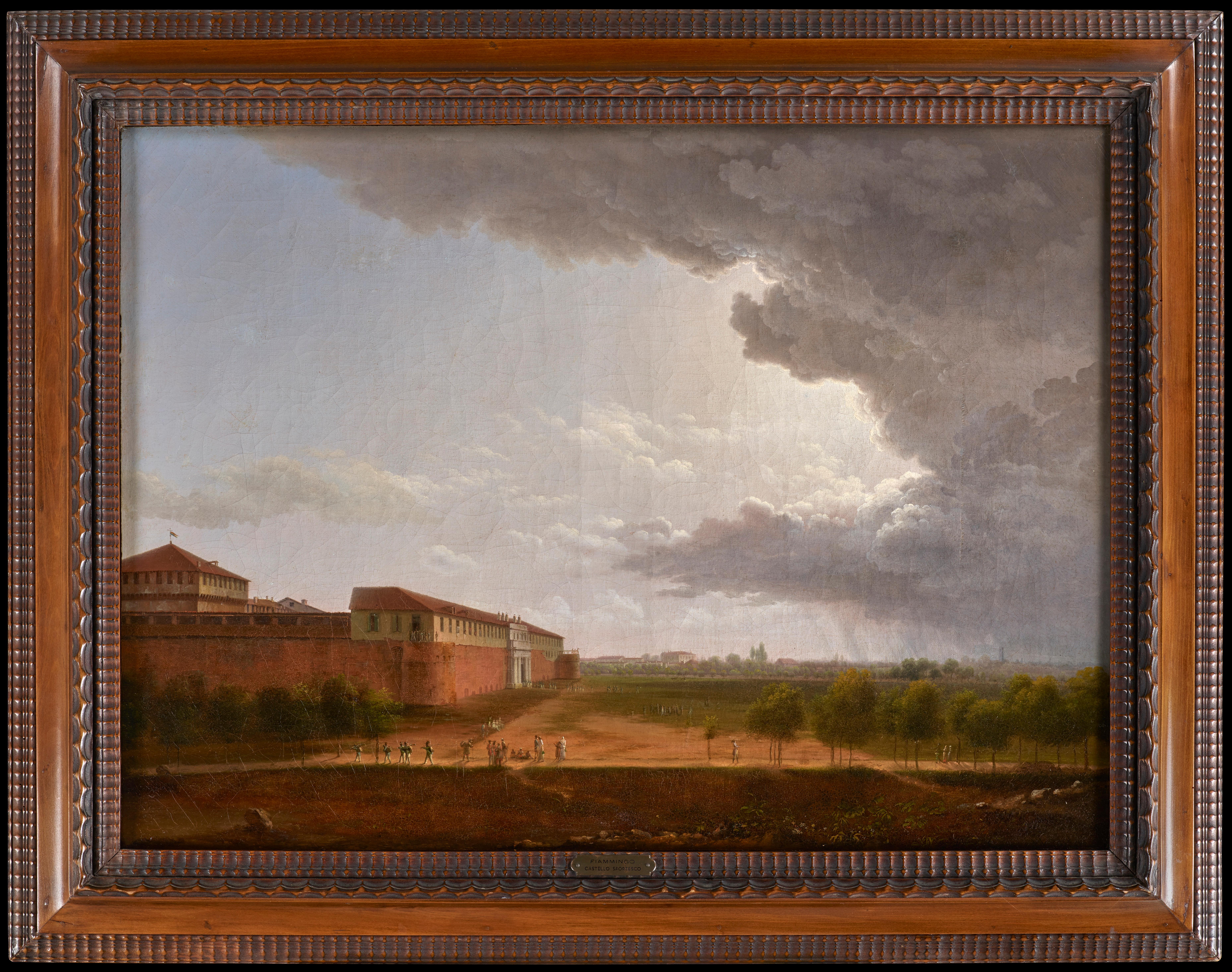 Paar italienische Landschaften, Castell Sforzesco und Ponte di Pavia – Painting von Giuseppe Pietro Bagetti