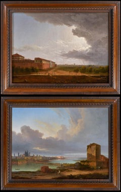 Pair of Italian landscapes, Castell Sforzesco and Ponte di Pavia