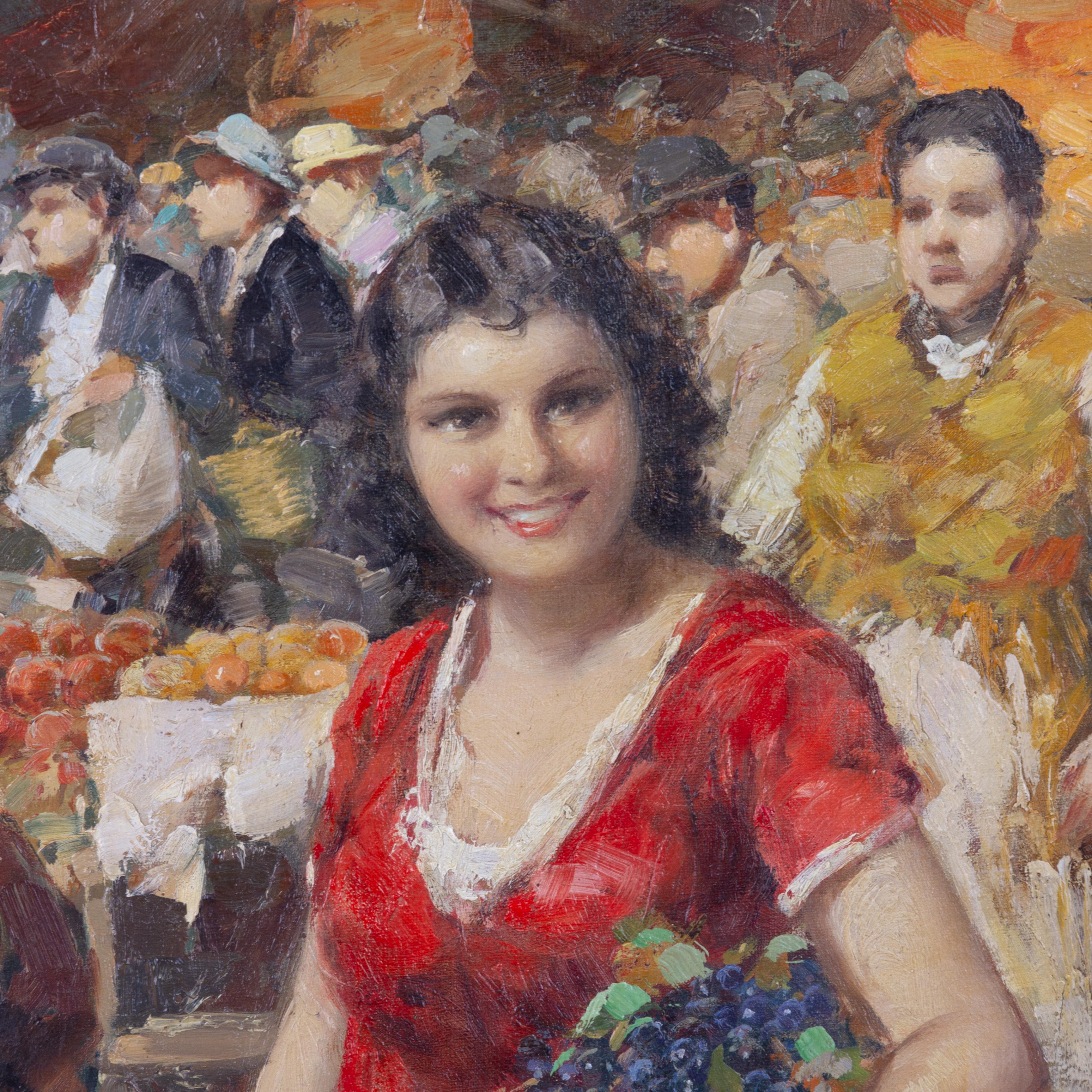 Giuseppe Pitto (italien, 1857-1928) grande peinture à l'huile du marché italien Bon état - En vente à Nottingham, GB