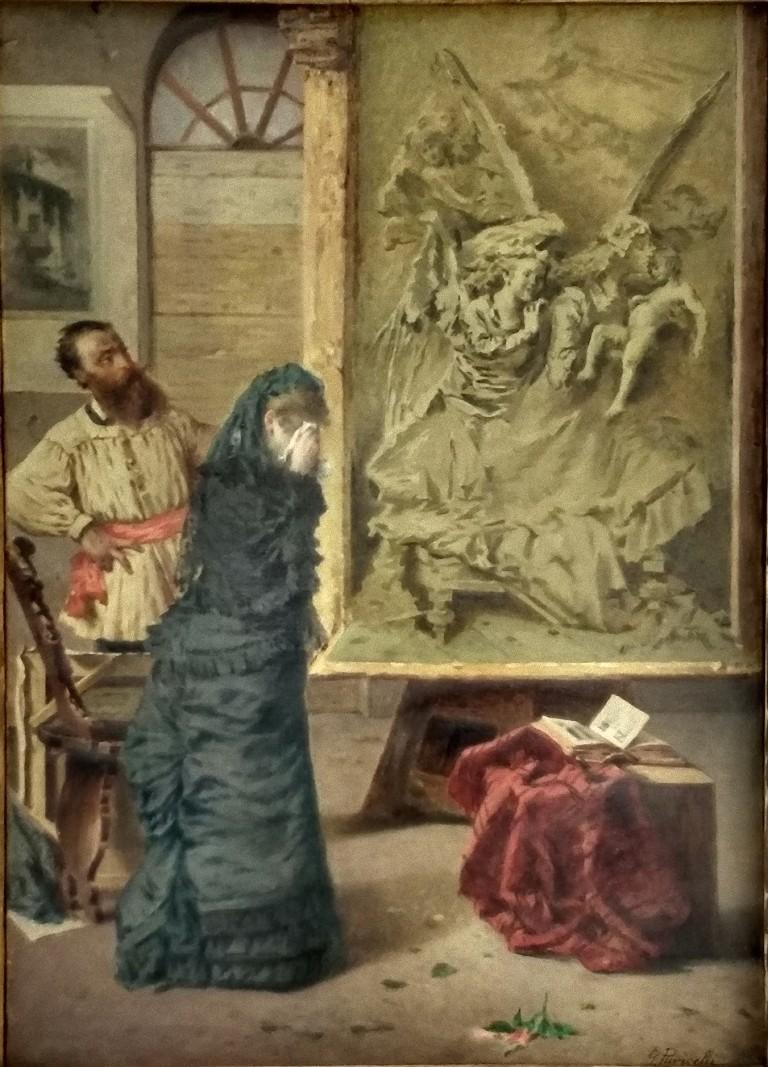 Giuseppe Puricelli Guerra Figurative Painting – Ohne Titel – Interieur – Ölgemälde von Giuseppe Puricelli – 1860