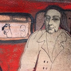 Fermata Bus - Bus Stop, Urban Art, Narrative Painting, Red Bus, Collage