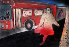 Fermata Bus - Parada de Autobús, Arte Urbano, Pintura Narrativa, Autobús Rojo, Collage
