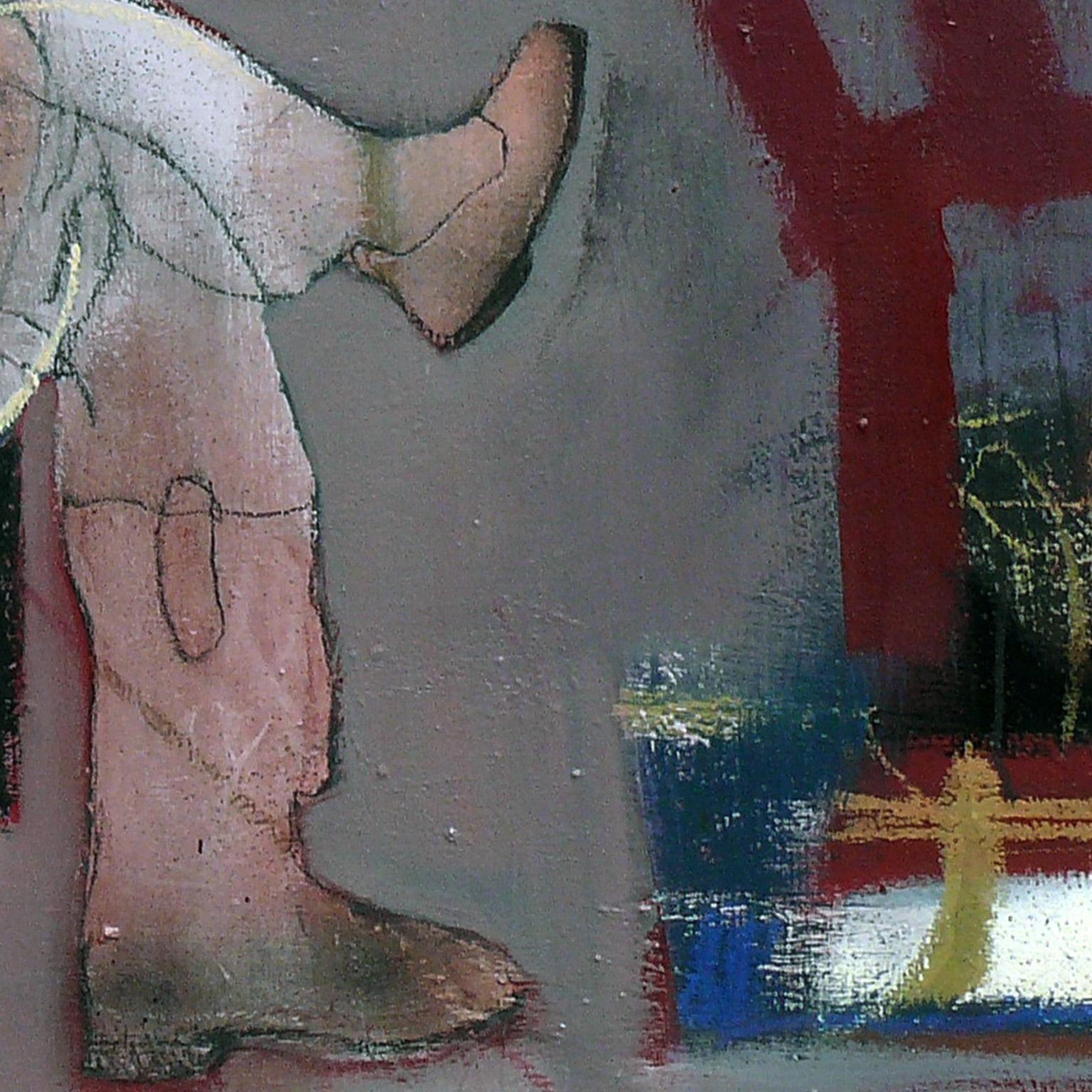 Homage to Bacon - Francis Bacon, emotional expressionism, symbolic art, portrait - Gray Portrait Painting by Giuseppe Ragazzini