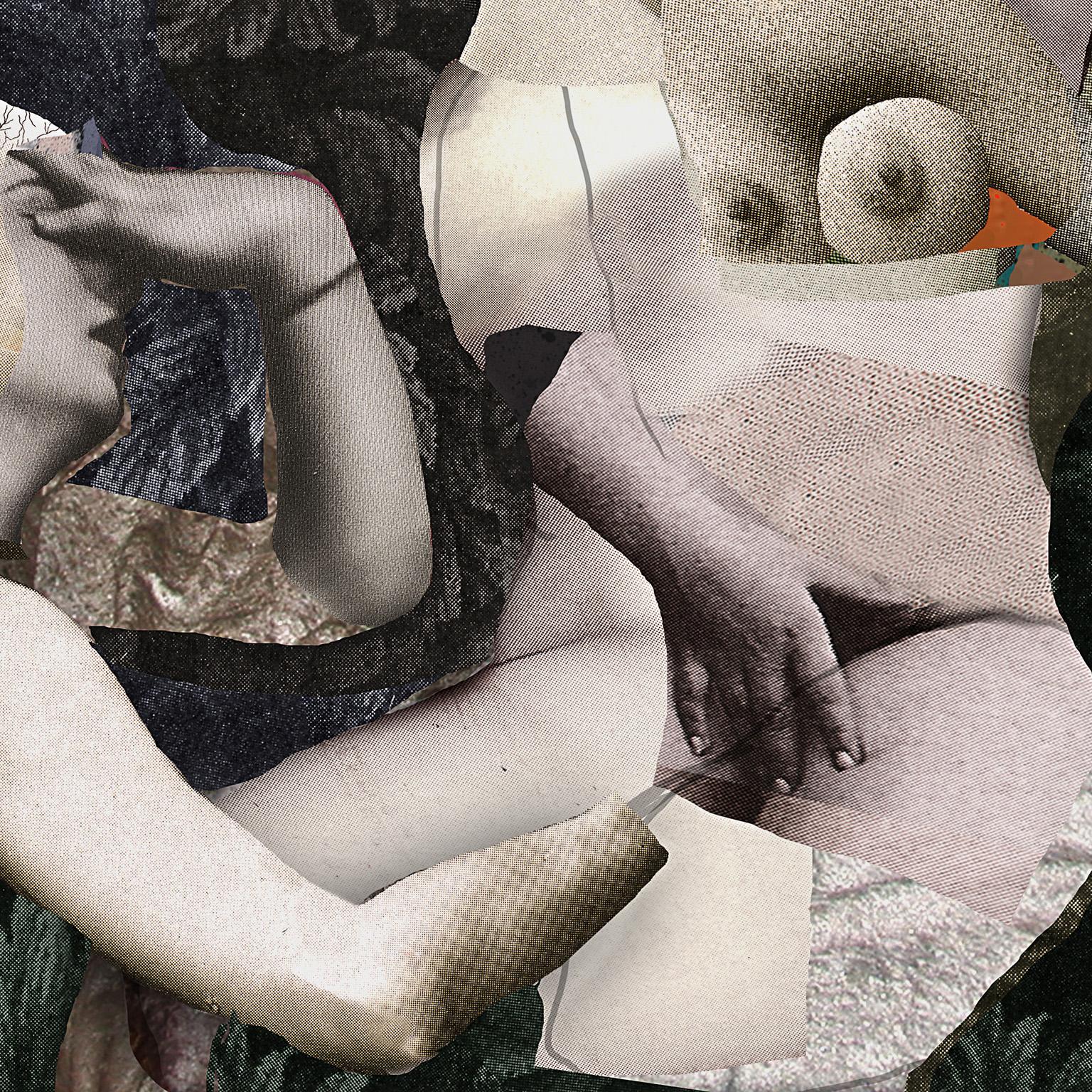 Kamasutra I - arte erotica, collage, arazzo floreale, nudo, sensualità nell'arte - Nude Print Nero di Giuseppe Ragazzini