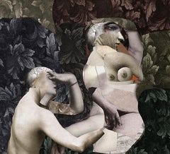 Kamasutra I - arte erótico, collage, tapiz floral, desnudo, sensualidad en el arte