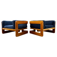 Giuseppe Raimondi for Stendig 1970s Italian Oak Lounge Chairs