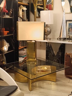 Table basse en laiton avec plateau en verre Giuseppe Raimondi for Cristal Art, 1970