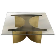 Table basse en laiton avec plateau en verre Giuseppe Raimondi for Cristal Art, 1970