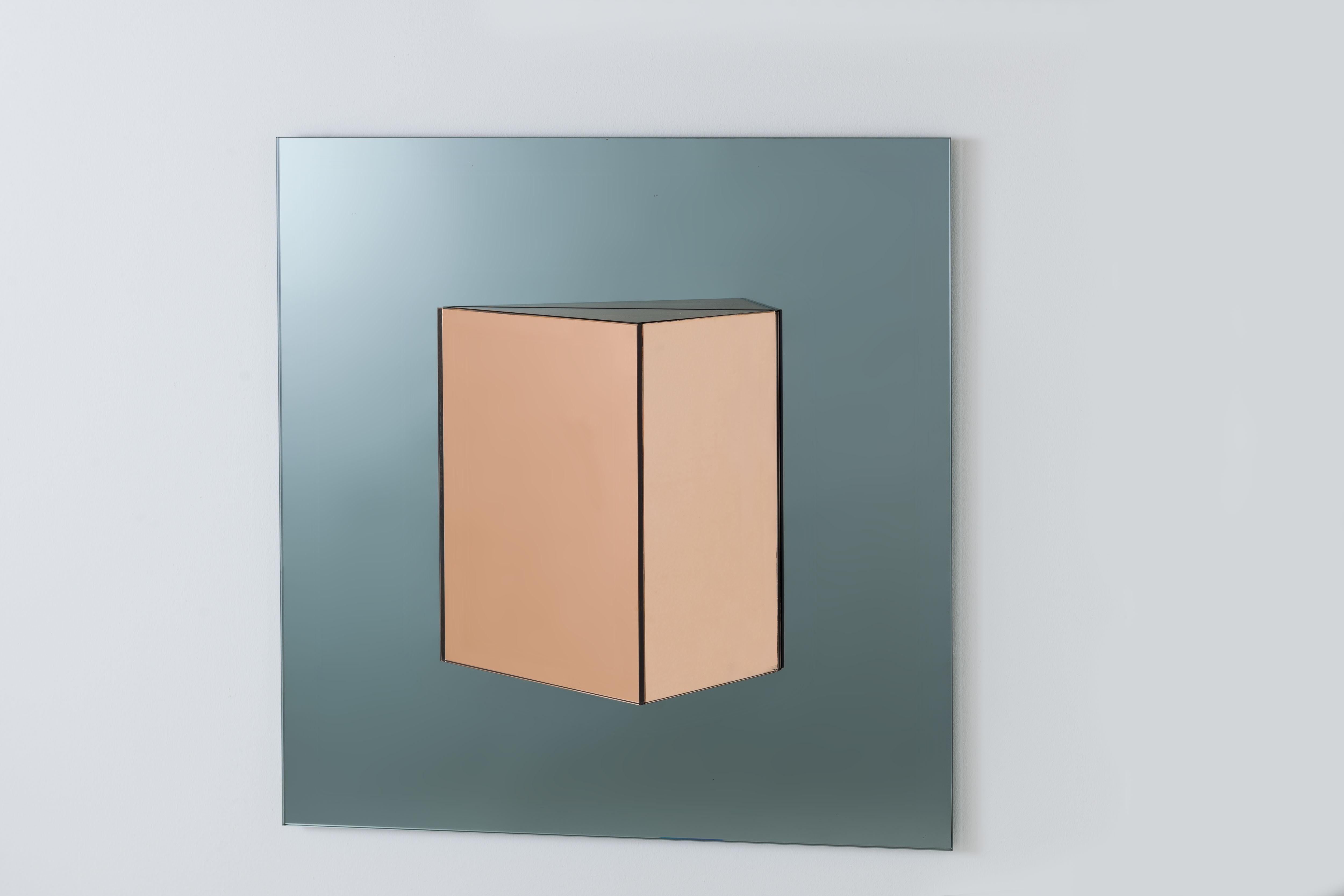 Abstract wall sculpture model 'Von 3125' by Italian designer Giuseppe Raimondo for Cristal Art Italy. Object is executed from smoke grey colored glass and copper colored glass.
This is a very strong and powerful piece that works fantastic in a
