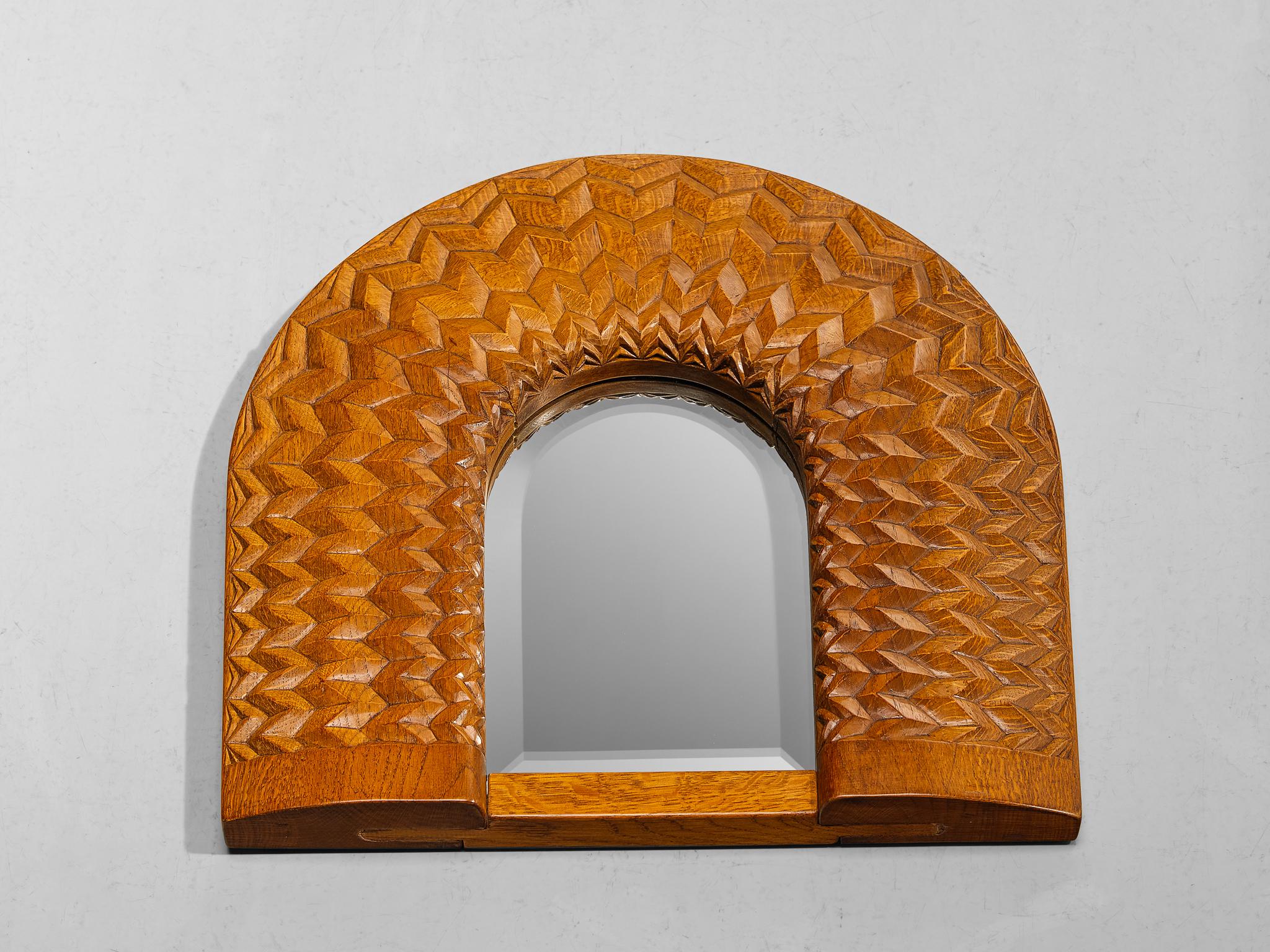 Giuseppe Rivadossi Arched Mirror with Intricate Carvings in Oak  For Sale 1