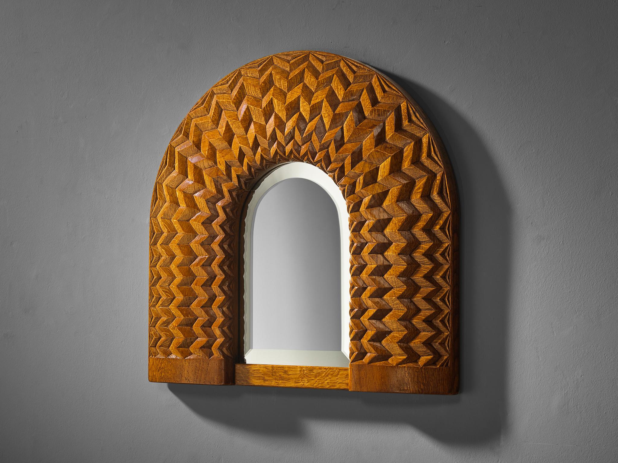 Giuseppe Rivadossi Arched Mirror with Intricate Carvings in Oak  For Sale 3