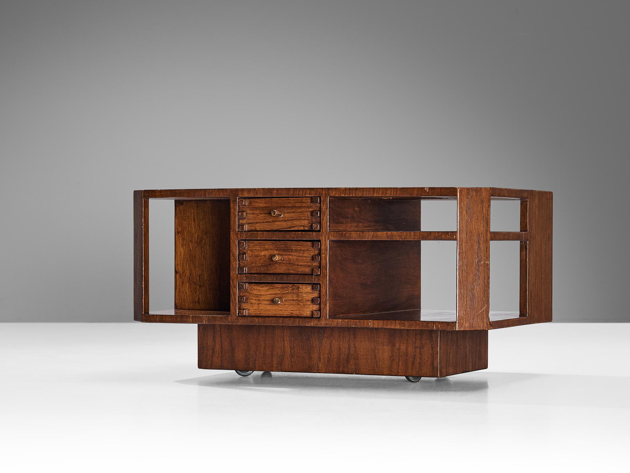 Mid-Century Modern Giuseppe Rivadossi Coffee Table with Storage Compartments in Oak For Sale