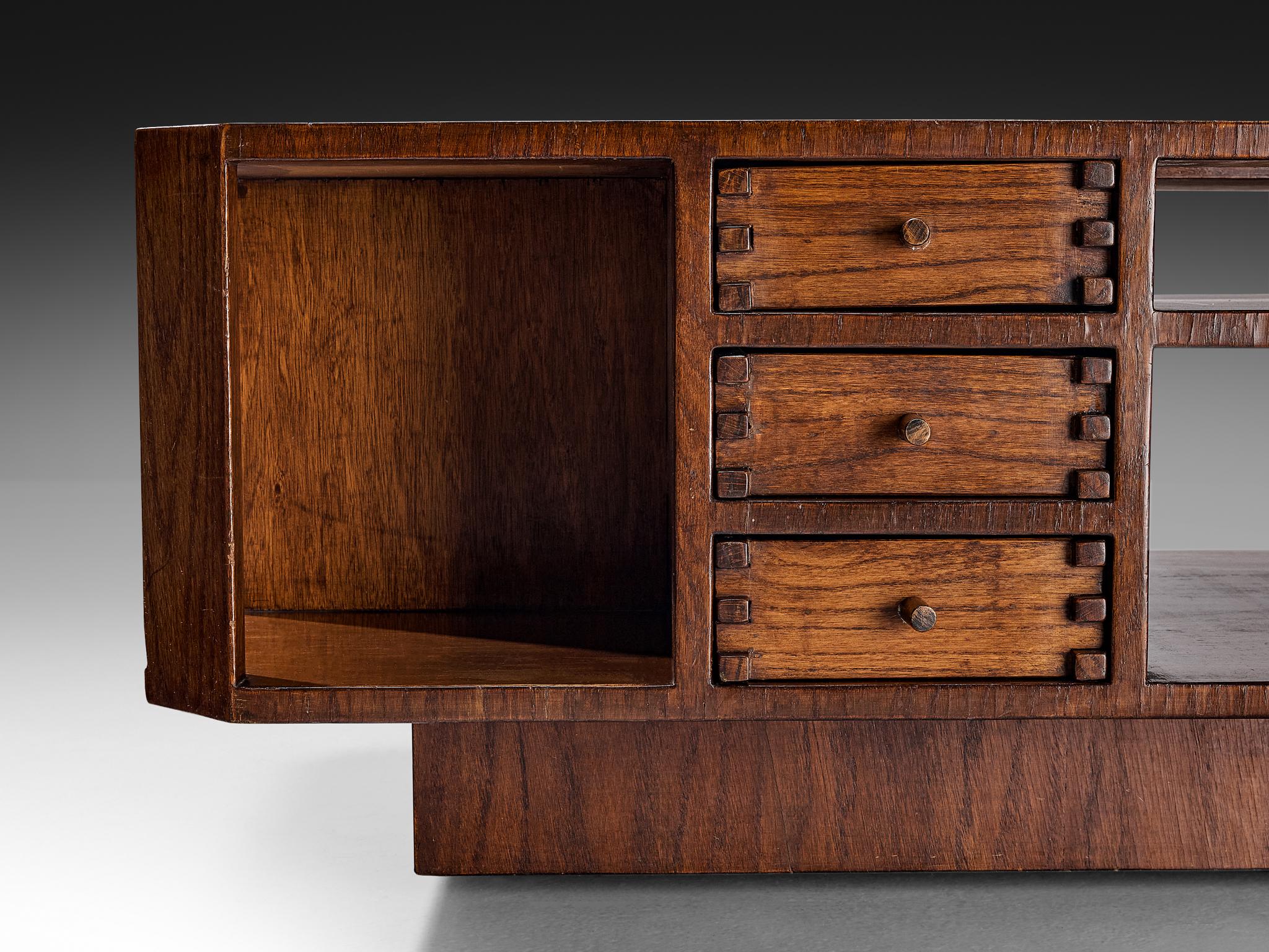 Mid-Century Modern Giuseppe Rivadossi Coffee Table with Storage Compartments in Oak For Sale
